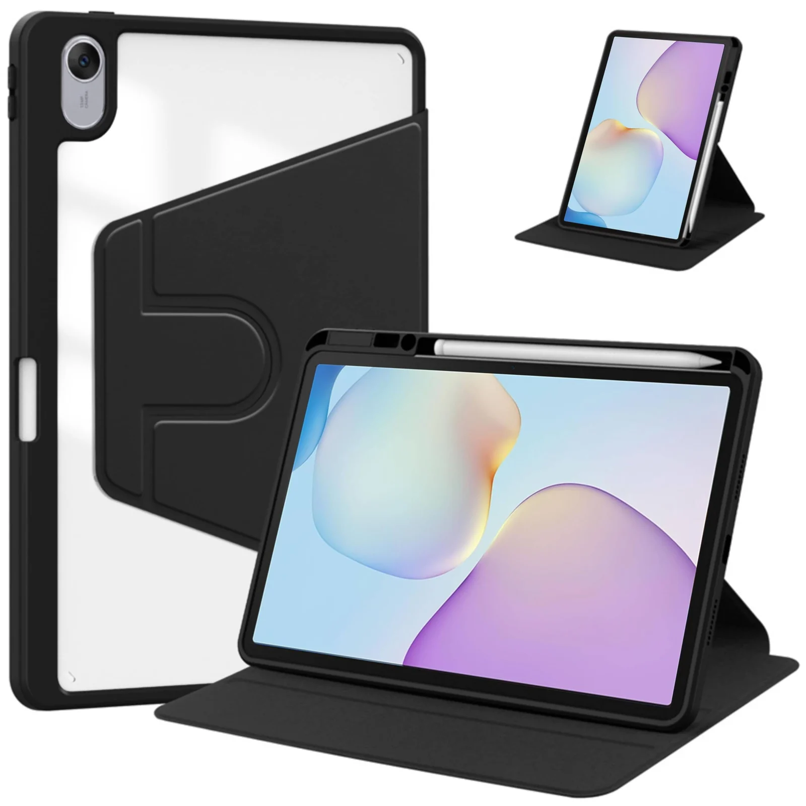 DL3 Mobilak Case for Huawei MatePad SE 11 inch 2024, 360° Rotation Multi-angle Stand Slim Cover PU leather + Transparent Acrylic case with Pen Holder Auto Wake/Sleep - Black