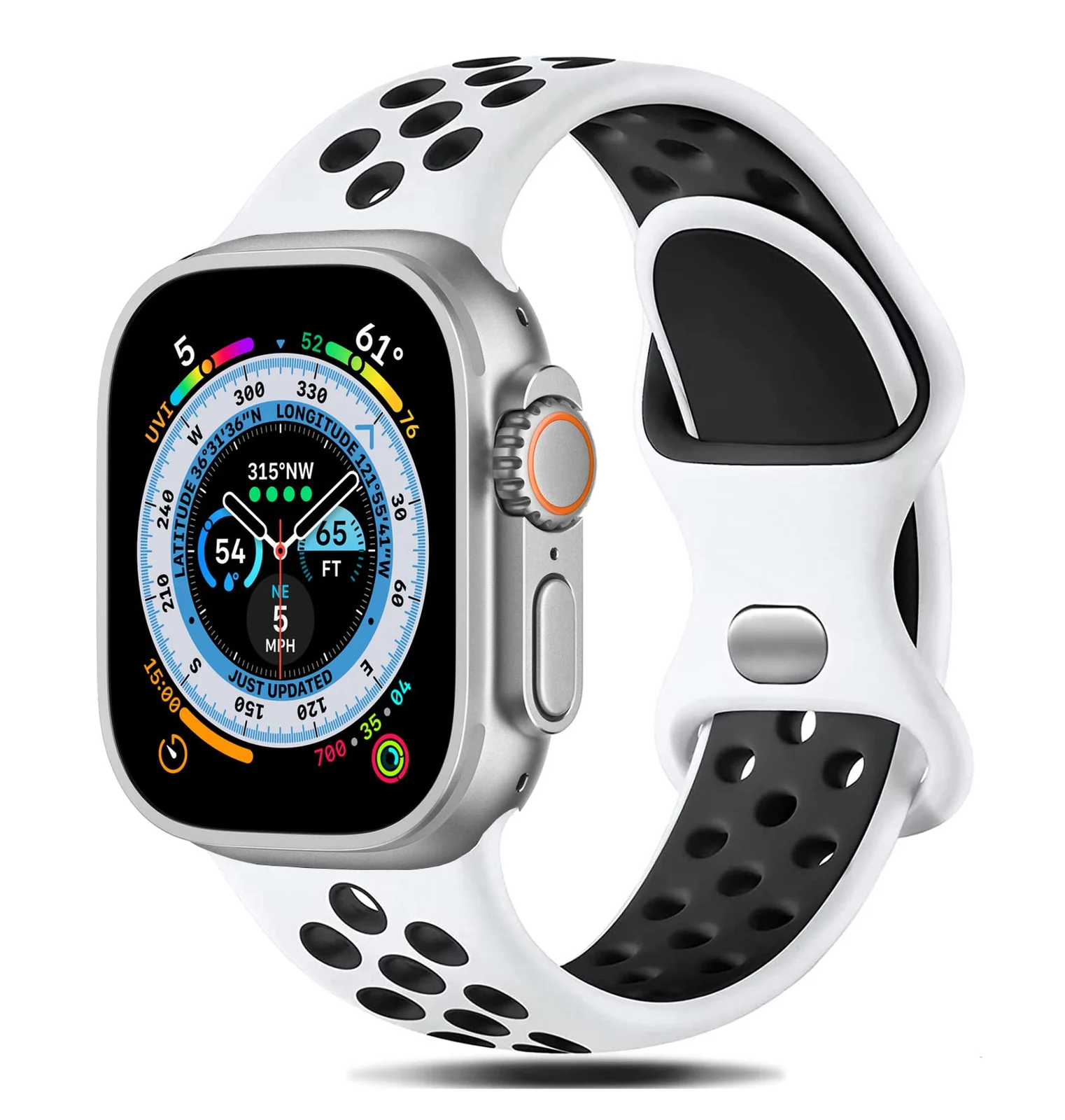 DL3 Mobilak Band with Case For Apple Watch Ultra/Ultra 2 49mm, Adjustable Silicone Sport Wristband Replacement, Strap With Cover Built-in Glass Screen Protector for iWatch Ultra 49 mm - White & Black
