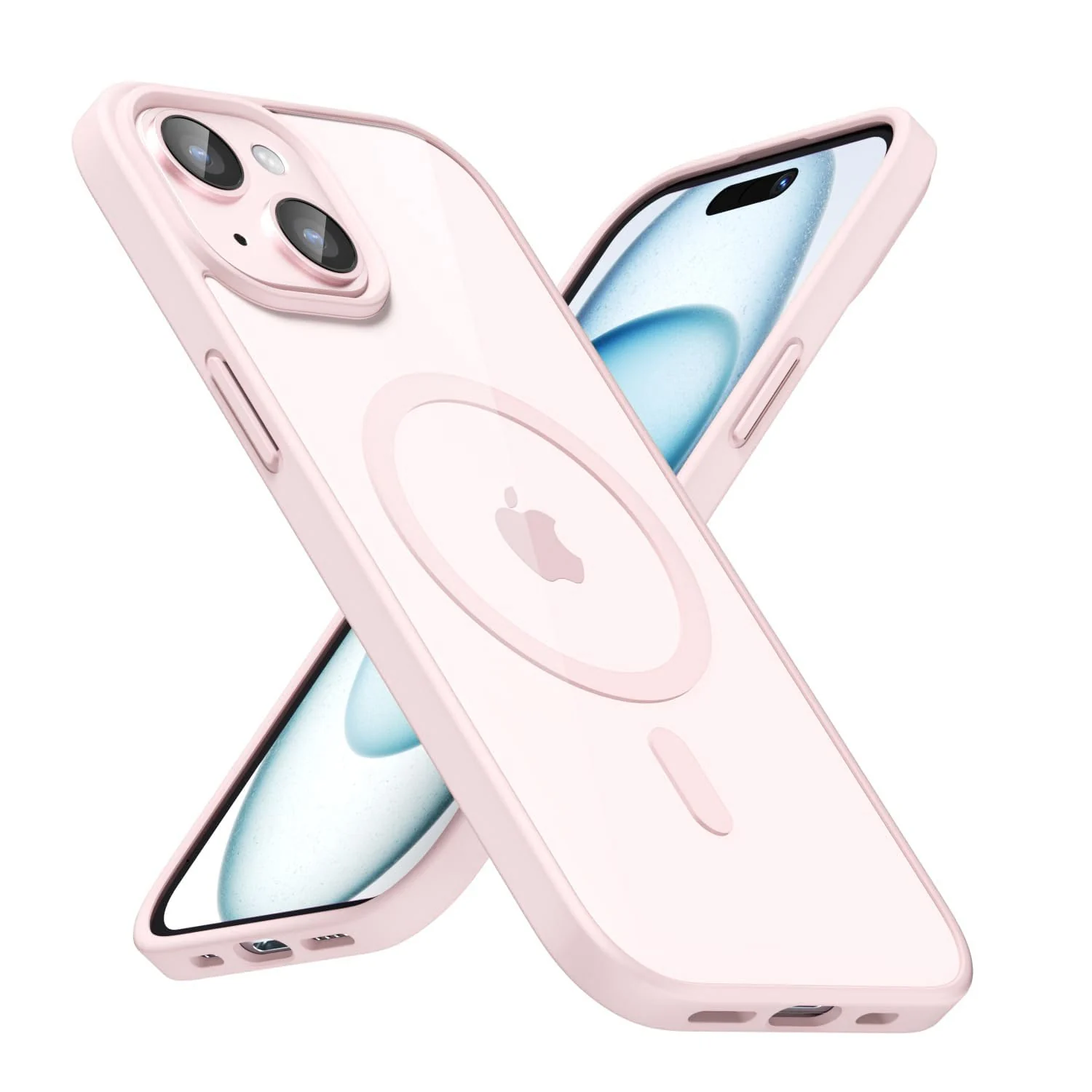 DL3 Mobilak Magnetic Case for iPhone 15+ Plus/iPhone 14 Plus 6.7-Inch Compatible with MagSafe, Shockproof Phone Bumper Cover, Solid Color Matte TPU Frame, Anti-Scratch Clear Back - Pink
