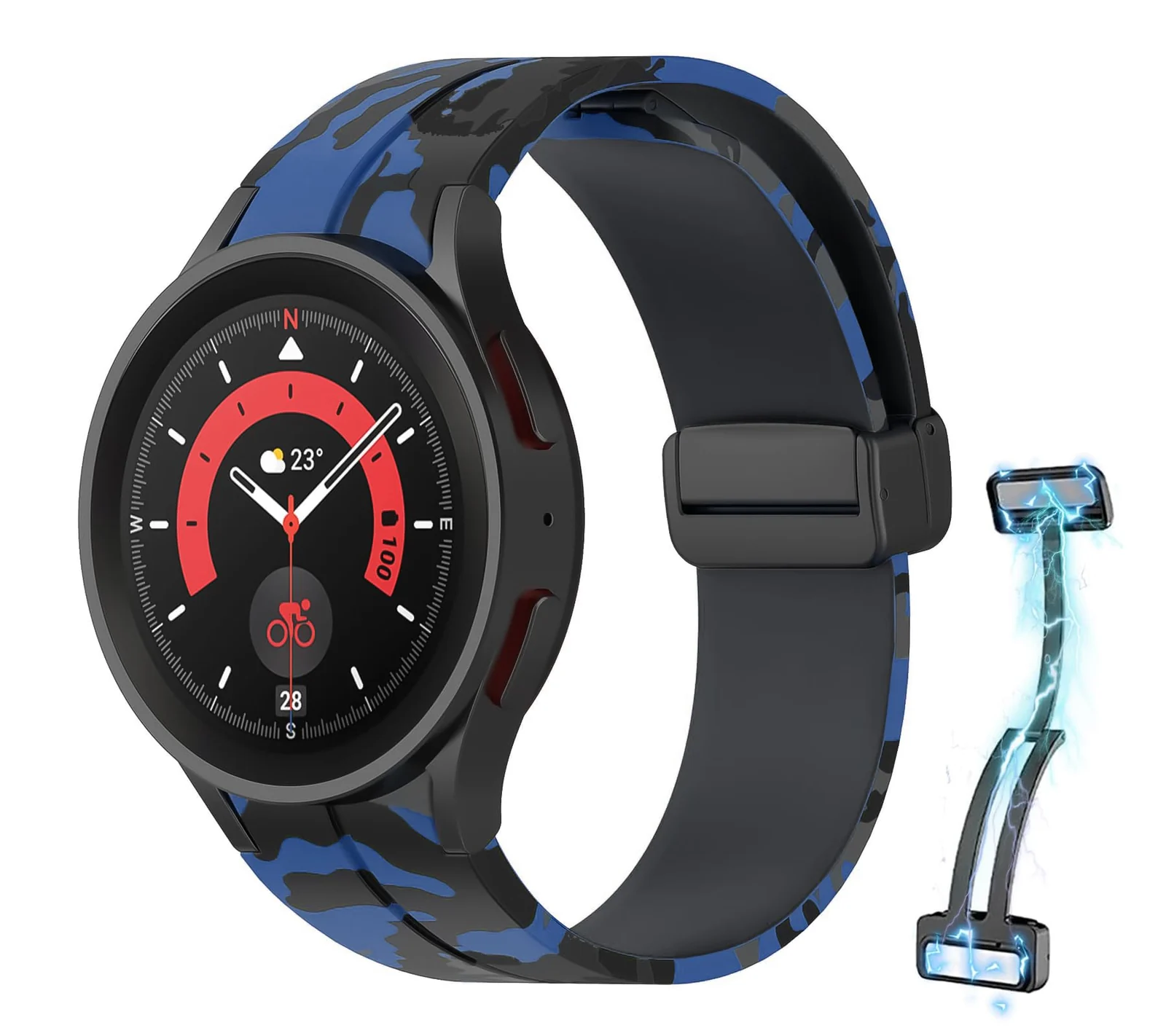DL3 Mobilak Strap Silicone Magnetic Buckle 20MM For Samsung Gear Sport/Watch 6/5/4/5 Pro 45mm/S2 classic/active 2 40mm 44mm/Amazfit GTS 2/2e/GTS 3/3 Pro/GTS 4/GTS 2 Mini/3 Mini/4 Mini/Bip 3/Bip 3 Pro - Camouflage Blue
