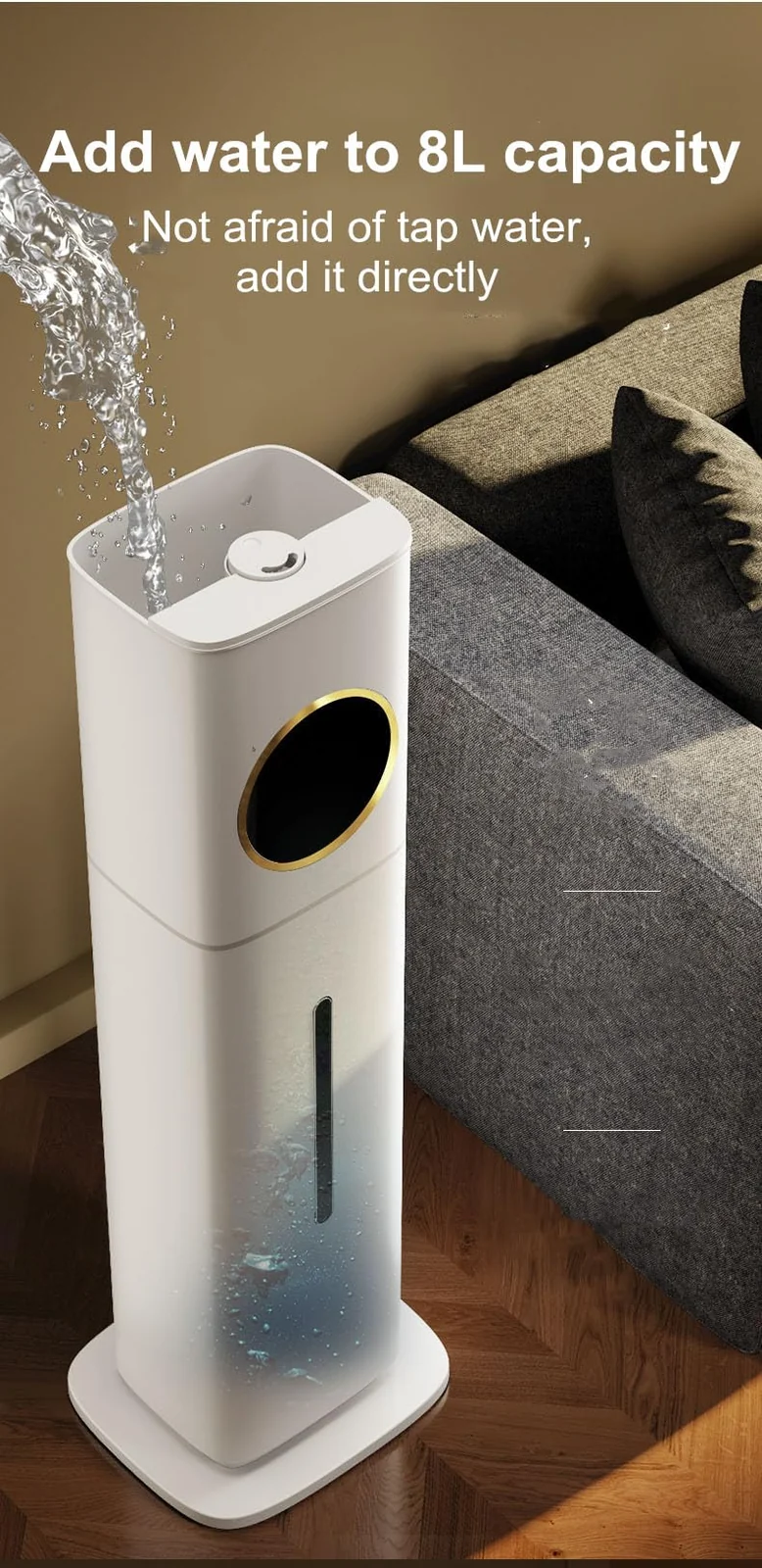 Mobigon Humidifiers for Bedroom Large Room - 8L Air Humidifier with Essential Oil Diffuser, Top Fill Cool Mist for Home Bedroom Baby Nursery Whole House Office Plant - A. White Gold