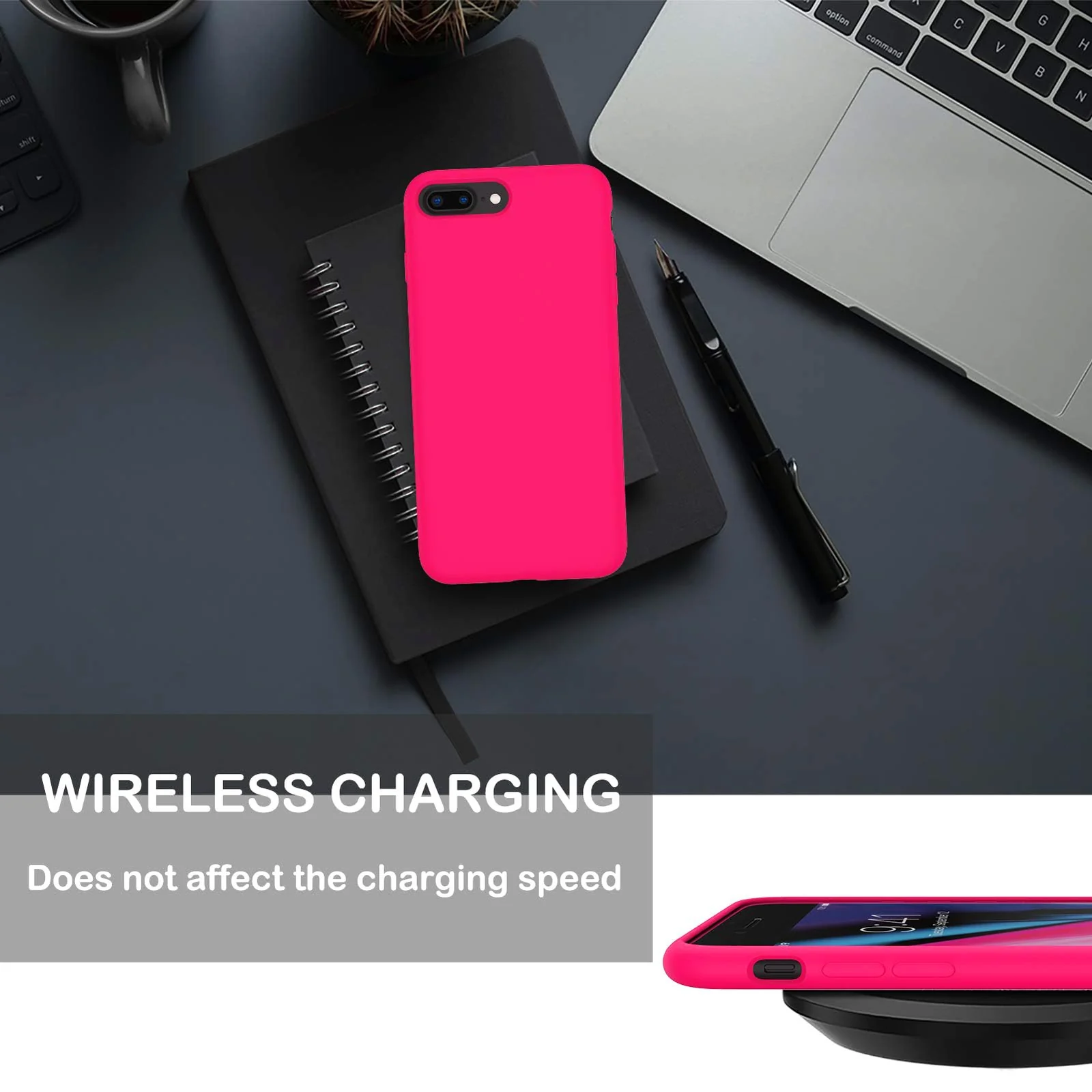 DL3 Mobilak Compatible with iPhone 7 Plus/iPhone 8 Plus Case, Liquid Silicone Case, Full Body Protective Cover, Shockproof, Slim Phone Case, Anti-Scratch Soft Microfiber Lining - Neon Pink