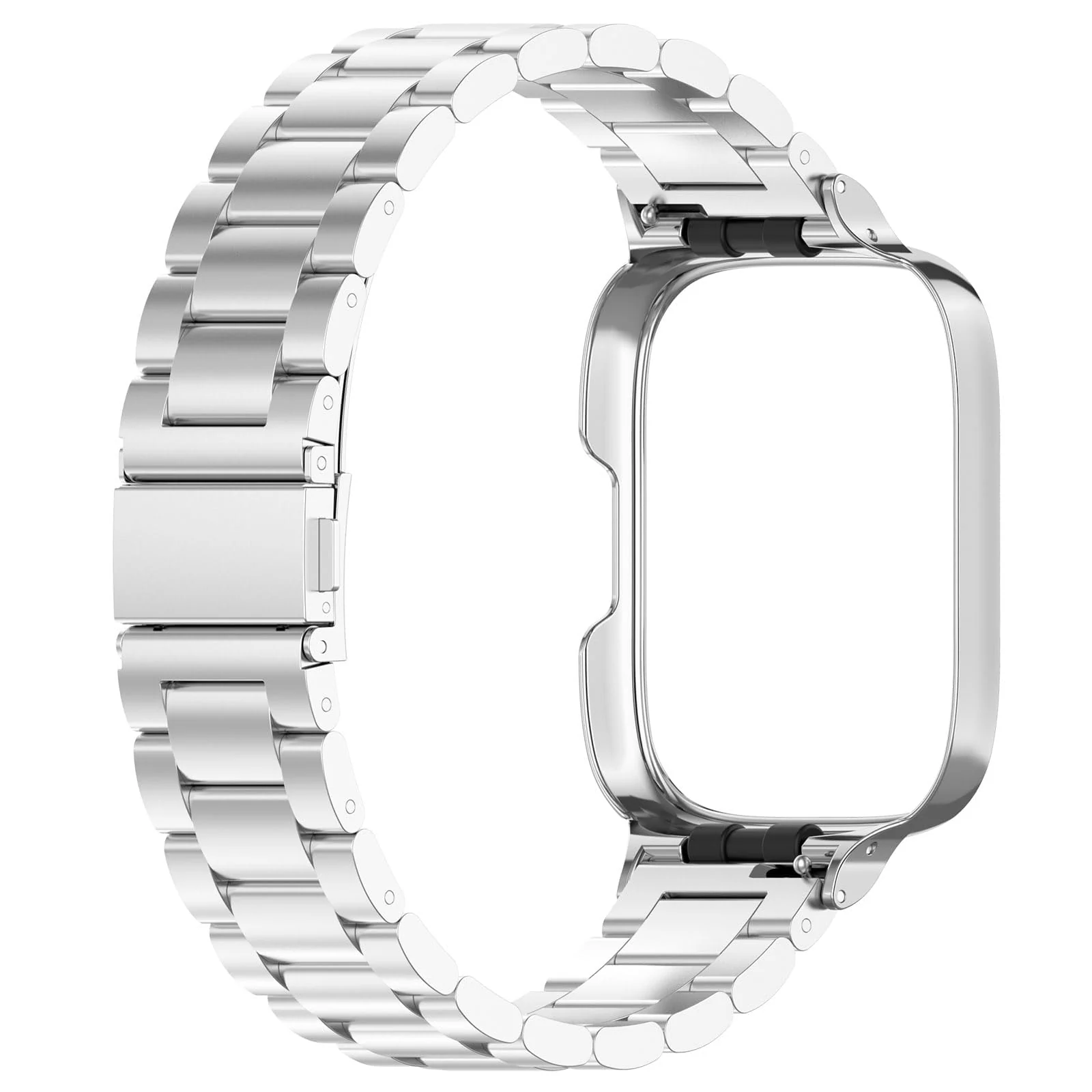 DL3 Mobilak Compatible with Xiaomi Redmi Watch 3 Band With Case, Metal Stainless Steel Bands Adjustable Wristbands Smartwatch Accessories for Redmi Watch3 Strap With Cover for Women Men - Silver