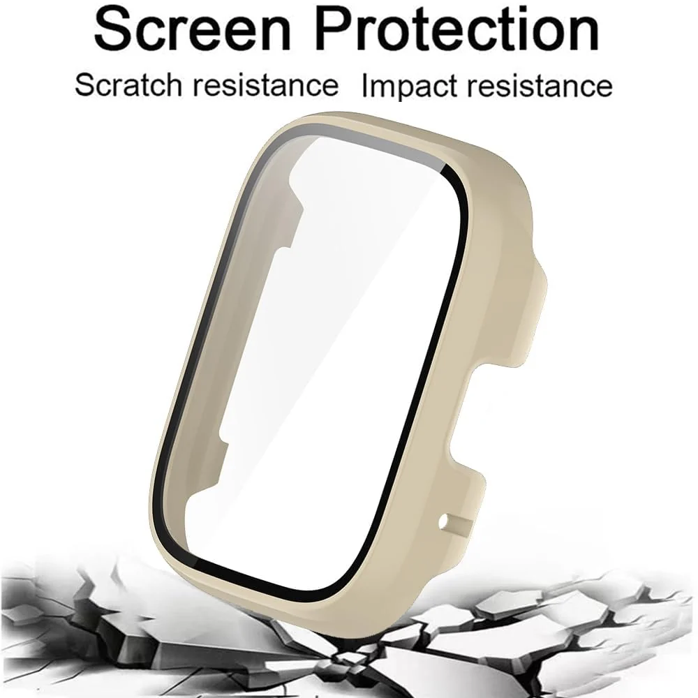 DL3 Mobilak Protective Case Compatible with Xiaomi Redmi Watch 3 Lite/Redmi Watch 3 Active 9H Hardness PC Case Bumper Full Slim Protective Cover with Tempered Glass - Ivory White