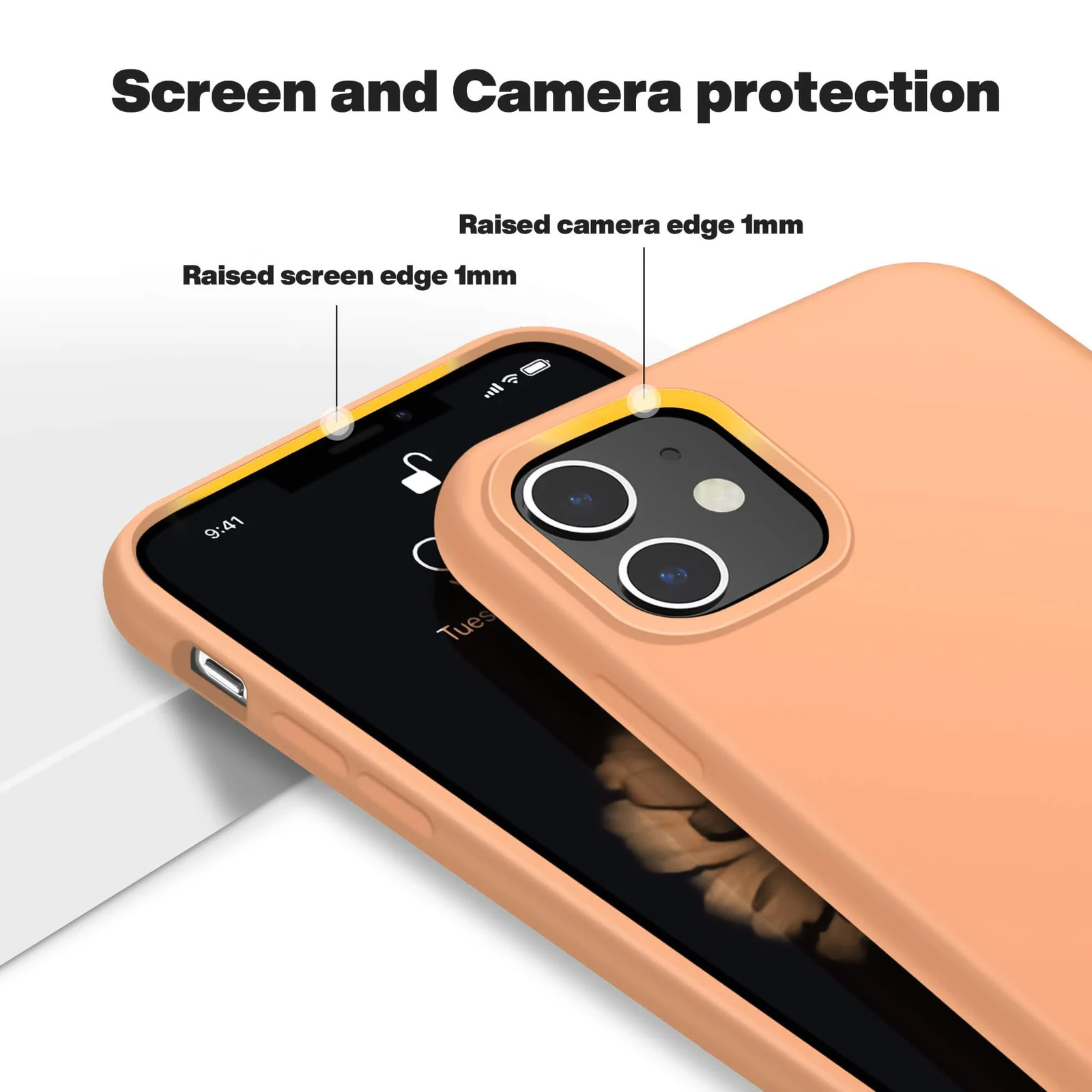 DL3 Mobilak Liquid Silicone Protective Case for iPhone 11 (6.1 Inch) with Camera Protection and Microfiber Lining - Light Orange