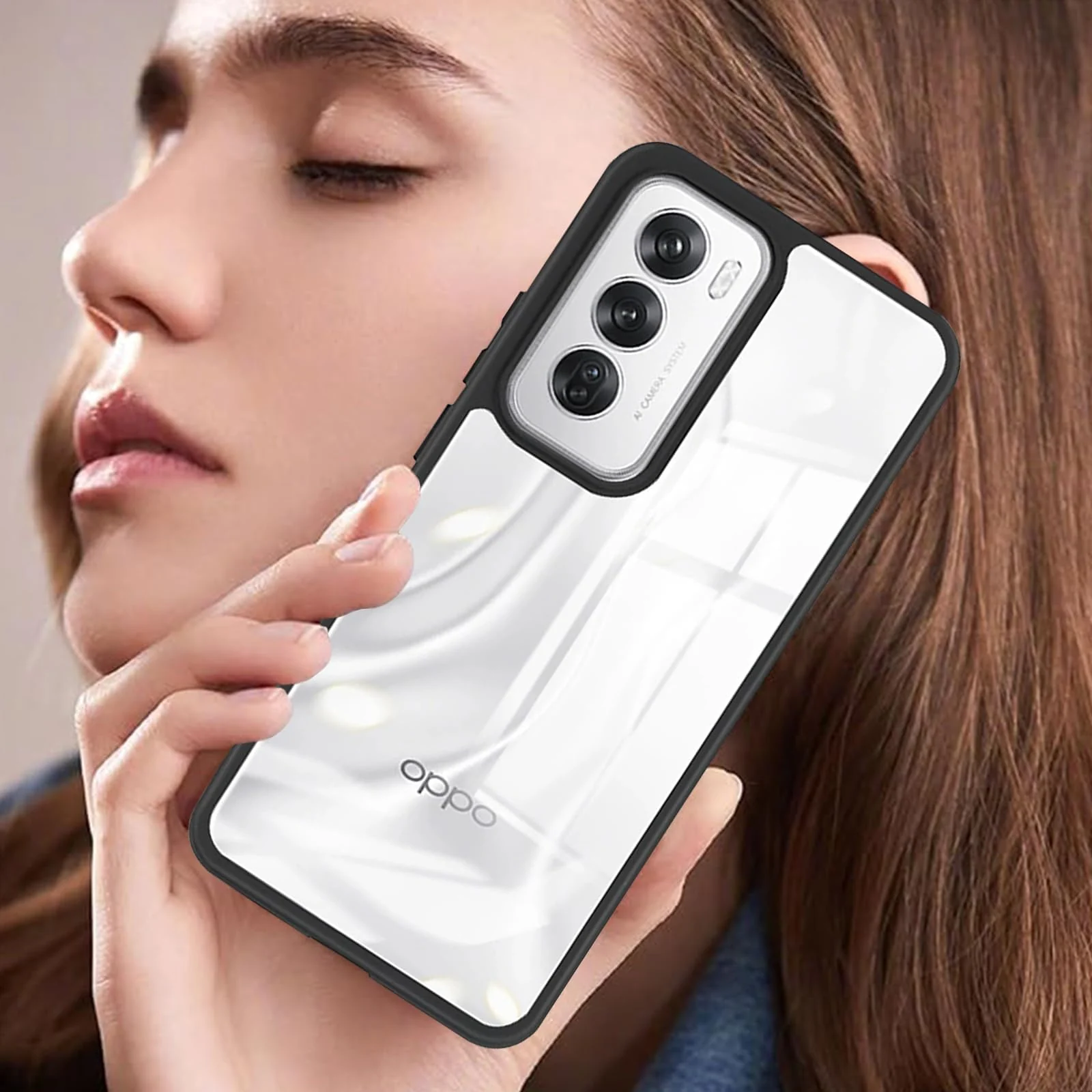 DL3 Mobilak Clear PC and TPU Protective Case for OPPO Reno 12 Pro 5G with Camera Protection and Military-Grade Protection - Black