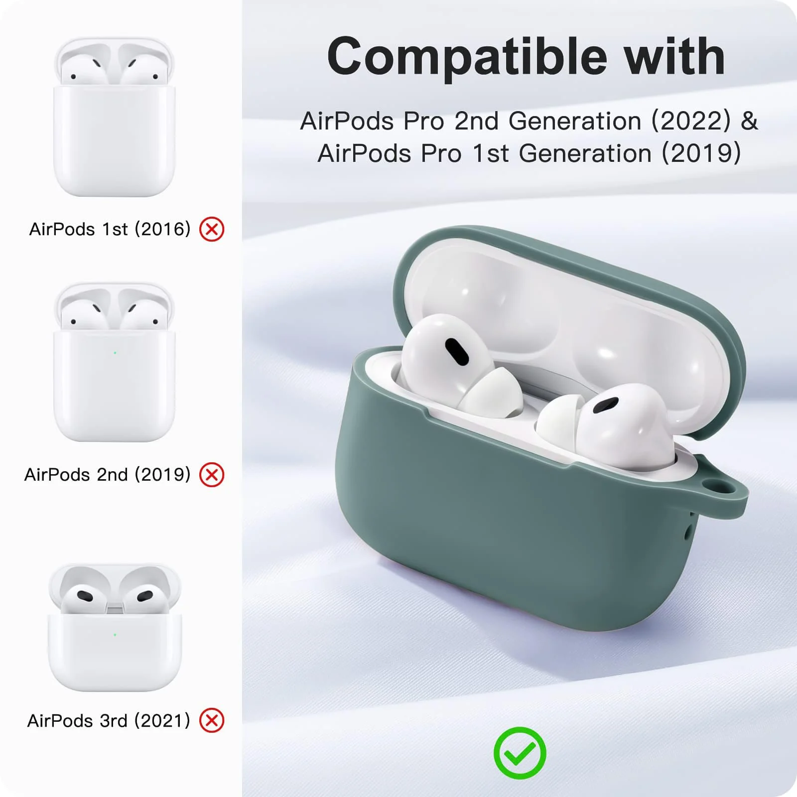 DL3 Mobilak Compatible with AirPods Pro 2nd Generation Case Cover, Protective Silicone Skin with Keychain for Women Men for Apple AirPods Pro Gen 2 (2022), Front LED Visible - Pine Green