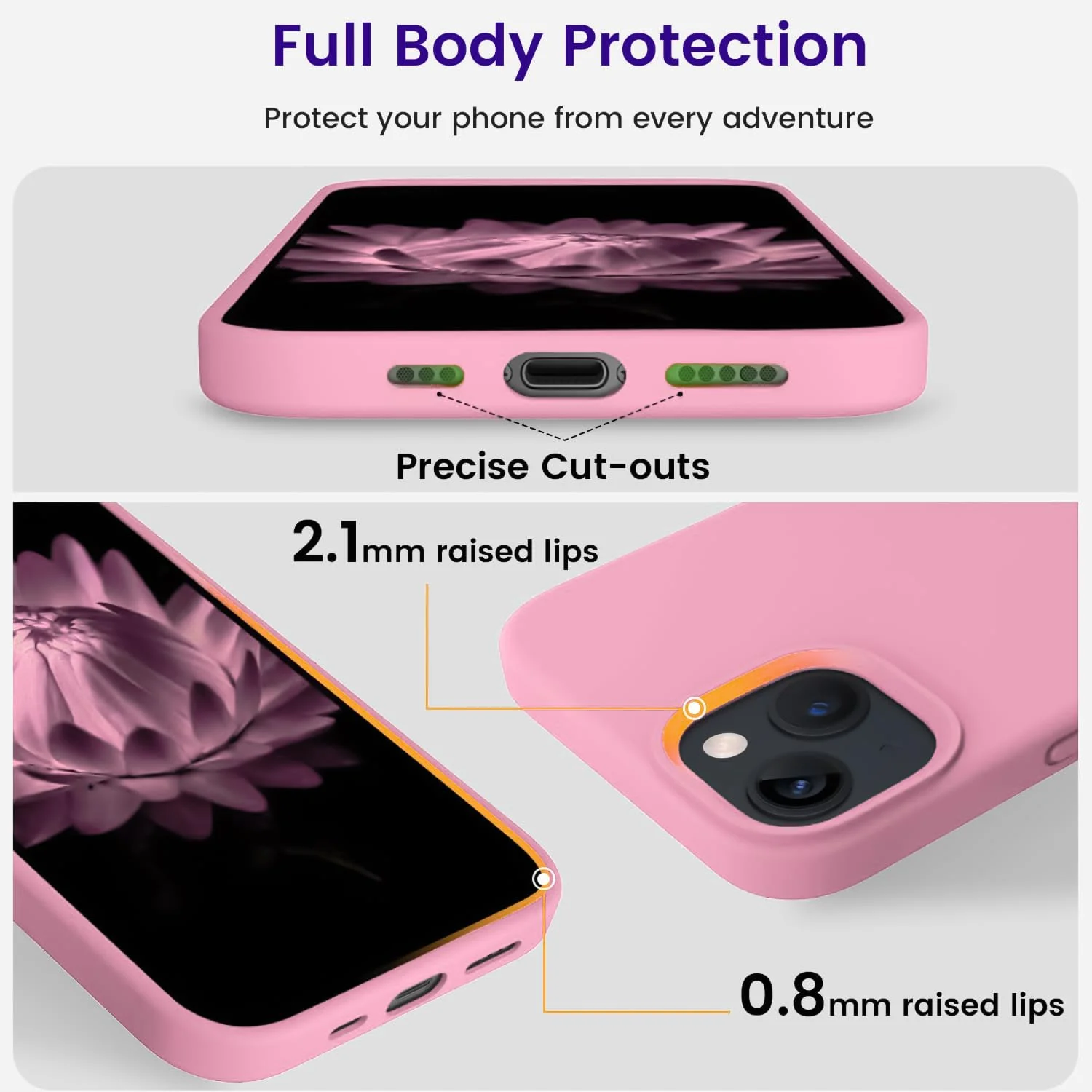 DL3 Mobilak Liquid Silicone Protective Case with Soft Microfiber Lining for iPhone 14 (6.1 Inch) - Pink