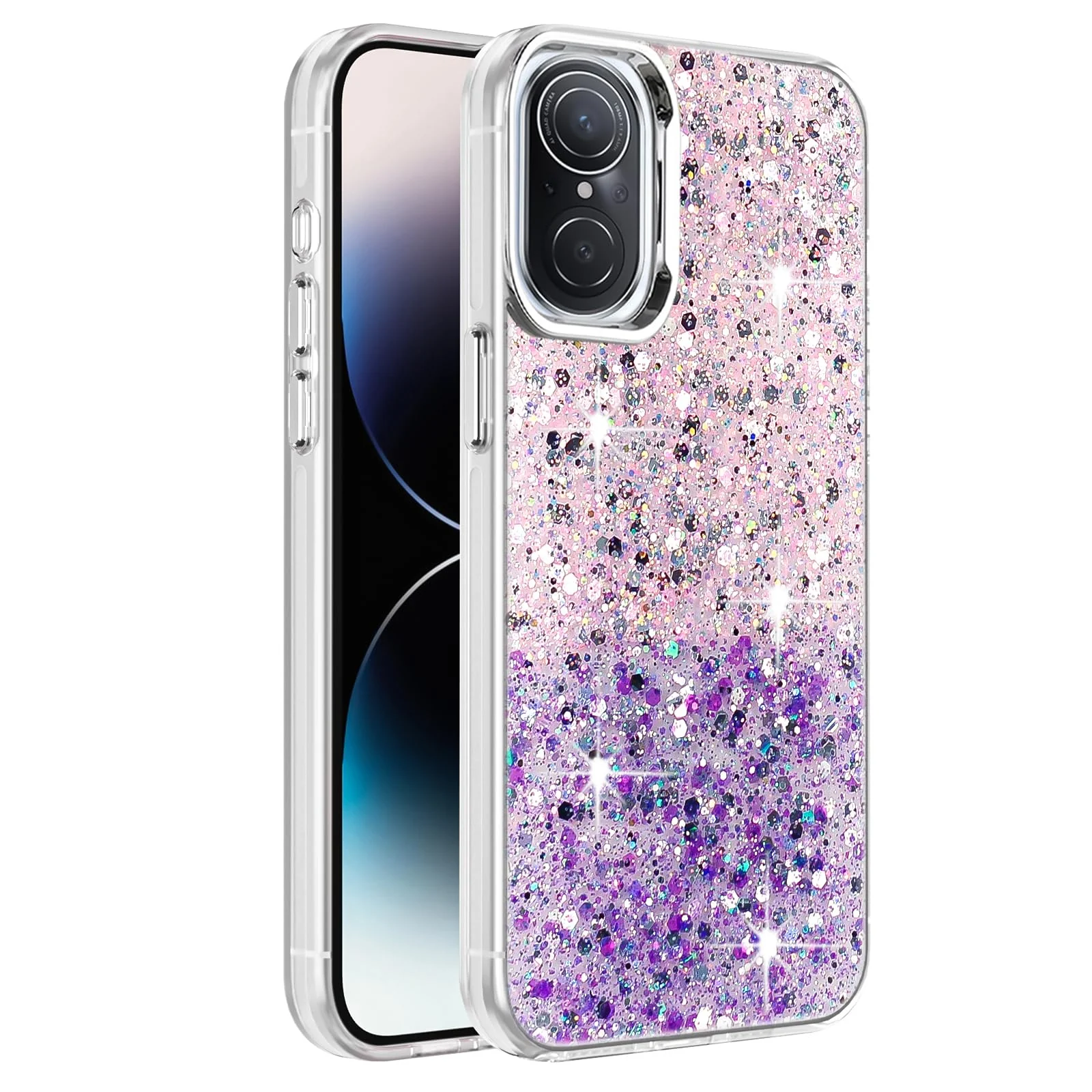 DL3 Mobilak Glitter Protective Case for Huawei Nova 9 SE / Honor 50 SE, Supports wireless charging, Camera protection, Shock-absorbing protection - Pink Purple
