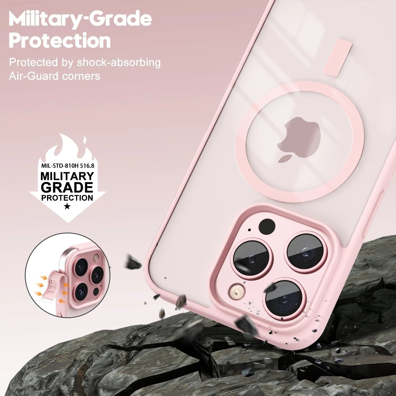 DL3 Mobilak Magnetic Case for iPhone 16 Pro Max 6.9-Inch Compatible with MagSafe, Shockproof Phone Bumper Cover, Solid Color Matte TPU Frame, Anti-Scratch Clear Back - Pink