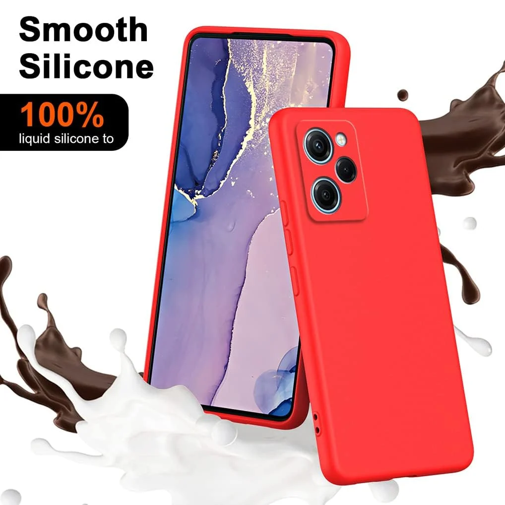 DL3 Mobilak POCO X5 Pro 5G Case, Soft Flexible Silicone Gel Rubber Bumper Cover, Full Body Shockproof Protective Phone Case - Red