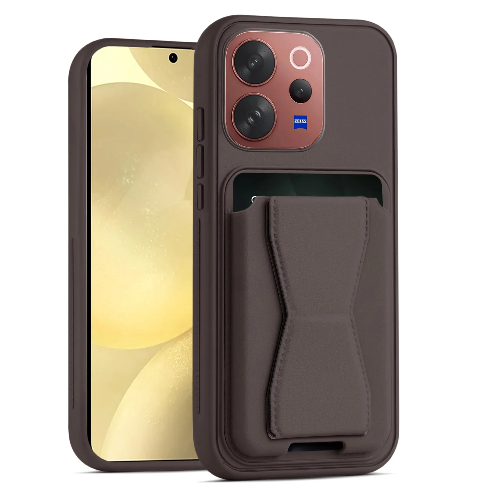 Dl3 Mobilak Leather Wallet Case Compatible with VIVO V70 5G/VIVO V70 Elite 5G, Leather Back Cover With TPU Frame, Shockproof Protective Phone Case with Card Holder Stand - Brown