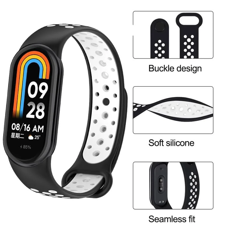 DL3 Mobilak Strap for Xiaomi Mi Band 9 / Mi Band 8, Breathable Sport Silicone Watch Band Strap, Replacement Bracelet Wristband Wrist Strap for Xiaomi Smart Band 9/Xiaomi Smart Band 8 Watch Accessories - Black White