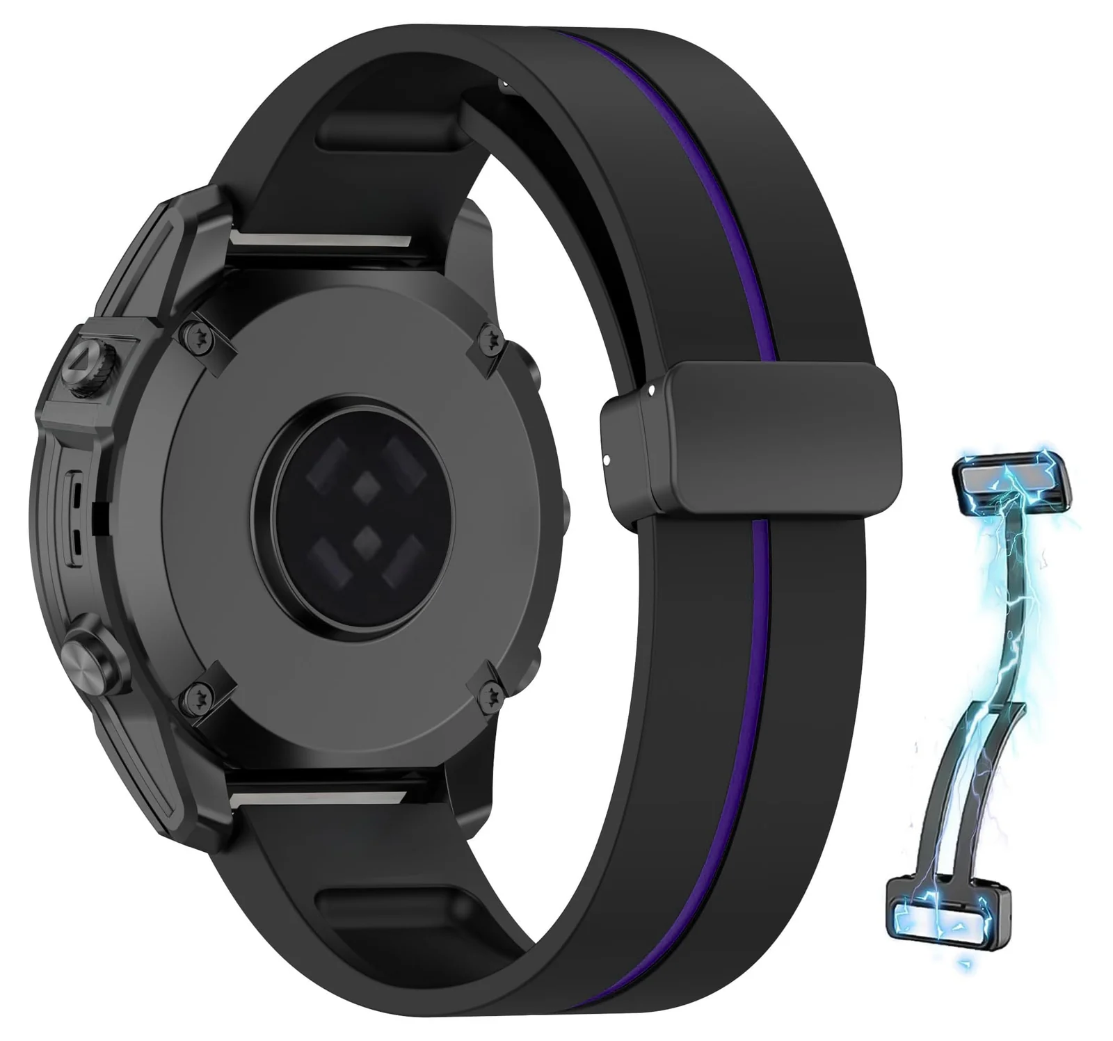 DL3 Mobilak Strap Silicone Magnetic Buckle 20MM For Samsung Gear Sport/Watch 6/5/4/5 Pro 45mm/S2 classic/active 2 40mm 44mm/Amazfit GTS 2/2e/GTS 3/3 Pro/GTS 4/GTS 2 Mini/3 Mini/4 Mini/Bip 3/Bip 3 Pro - Black Purple