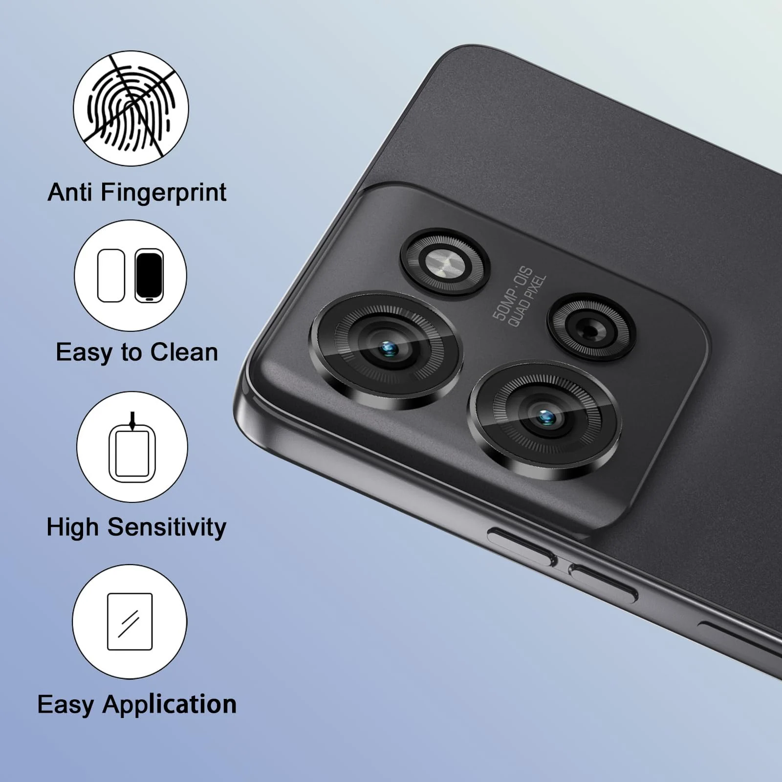 DL3 Mobilak Camera Lens Protector for Motorola Moto G75 Accessories, 9H Tempered Glass Metal Individual Ring Camera Cover Screen Protector, Case Friendly, Anti Scratch - Black