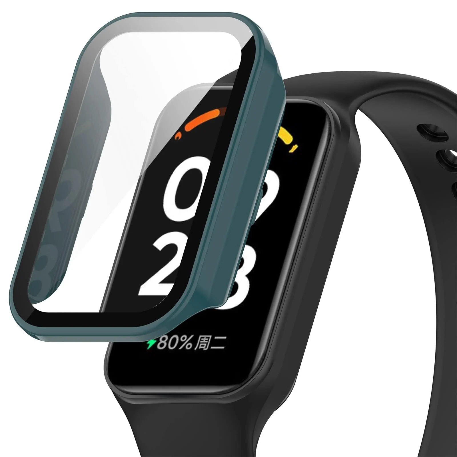 DL3 Mobilak Case Compatible with Xiaomi Redmi Band 2/ Xiaomi Smart Band 8 Active, Full Coverage Slim Hard PC Case Protective Bumper Built-in Tempered Glass Screen Protector Shell
