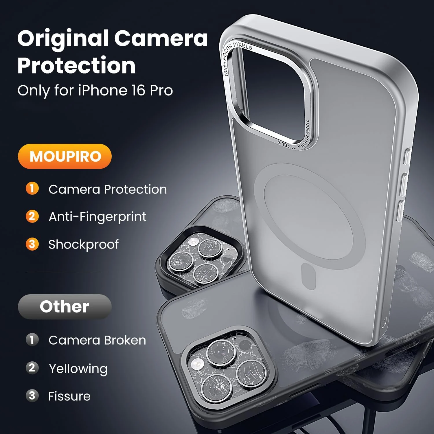 DL3 Mobilak Translucent Matte Case for iPhone 16 Pro 6.3-Inch, Compatible with MagSafe accessories, Supports wireless charging, Built-in magnetic car-mount support - Gray