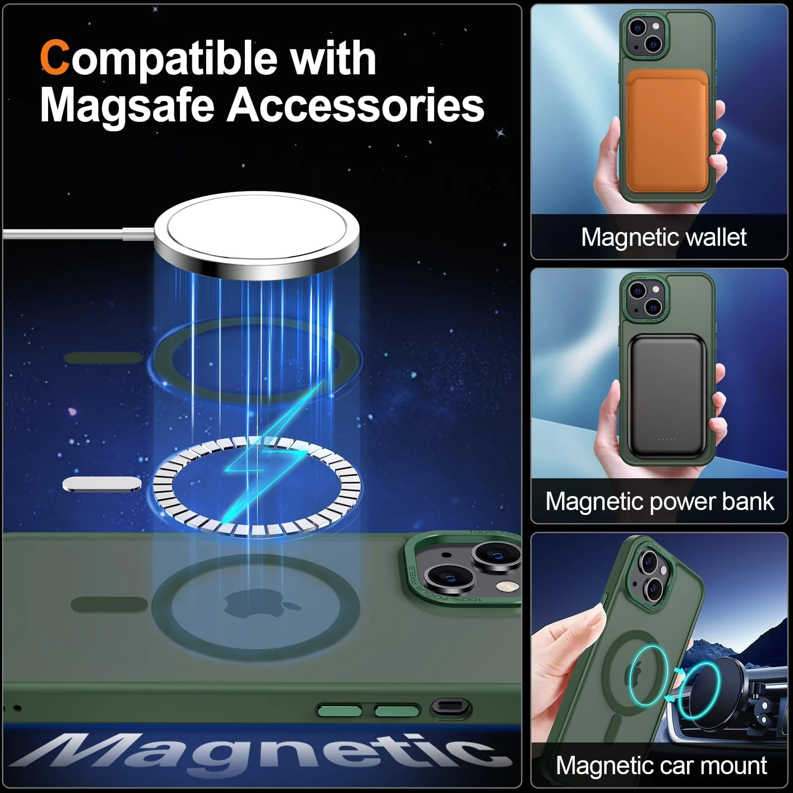 DL3 Mobilak Case for iPhone 15+ Plus/iPhone 14 Plus 6.7-Inch Magnetic Translucent Matte Phone Cases [Compatible with MagSafe] Thin Slim Fit Shockproof Hard Protective Cover - Green