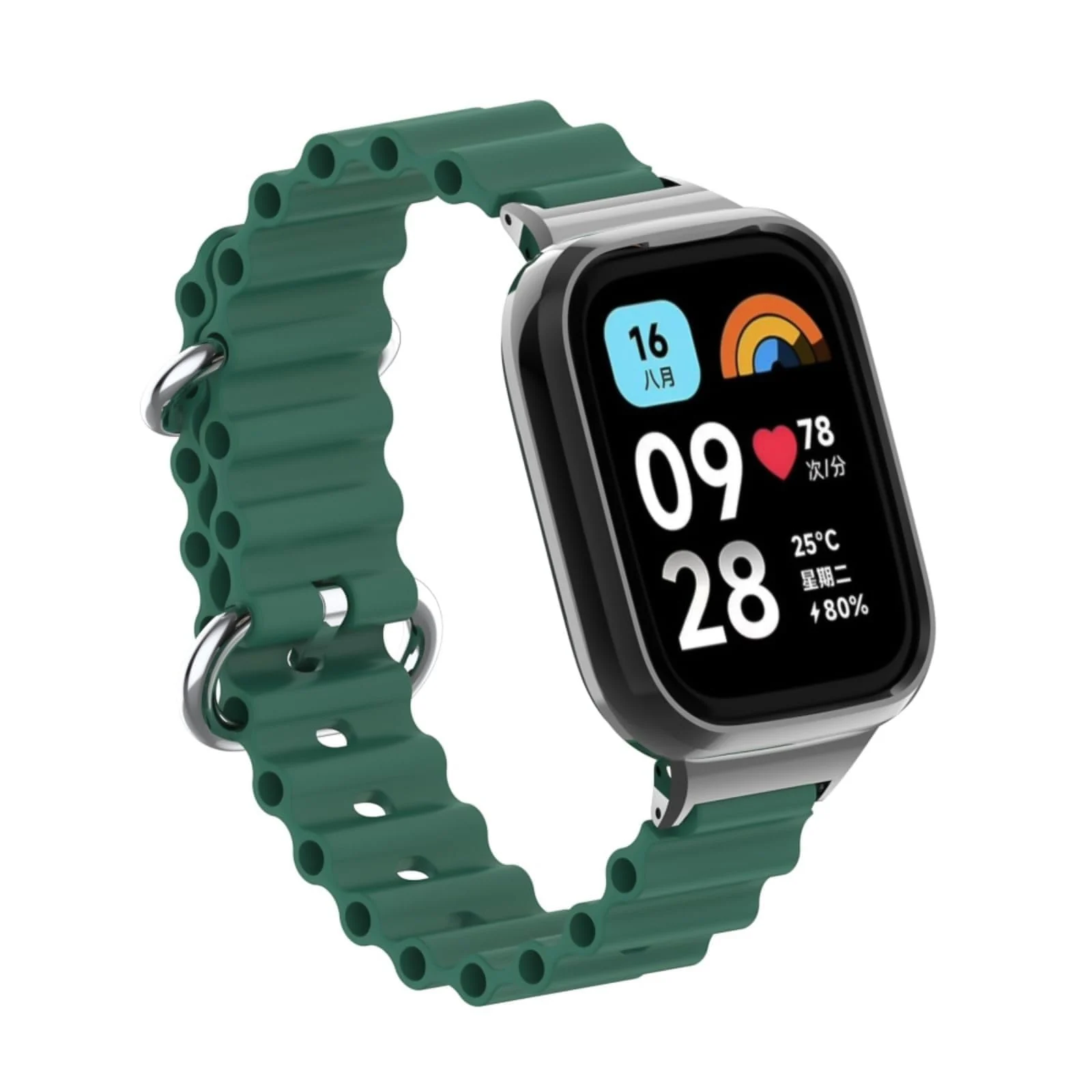 DL3 Mobilak Ocean Strap Compatible with Xiaomi Redmi Watch 2 Lite/Poco Watch/Horloge 2, Adjustable Silicone Strap with Metal Buckle, Band With Frame Metal Women Men Replacement Strap - Green