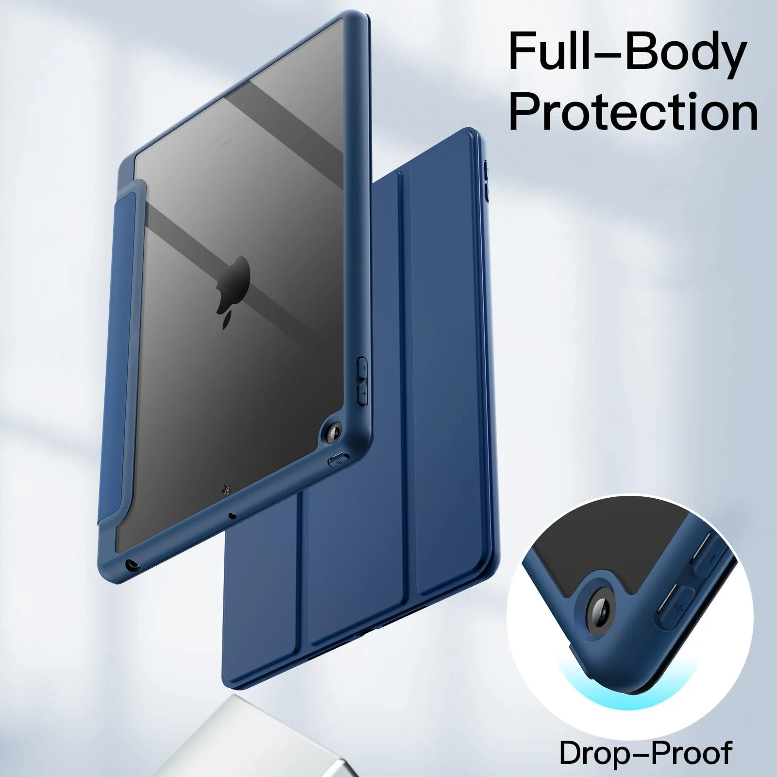 DL3 Mobilak Case for iPad 6th/5th Generation (9.7-inch, 2018/2017), iPad Pro 9.7 Inch Case 2016, iPad Air 2nd/1st, Clear Shockproof Back Cover Built-in Pencil Holder, Auto Sleep/Wake - Navy Blue
