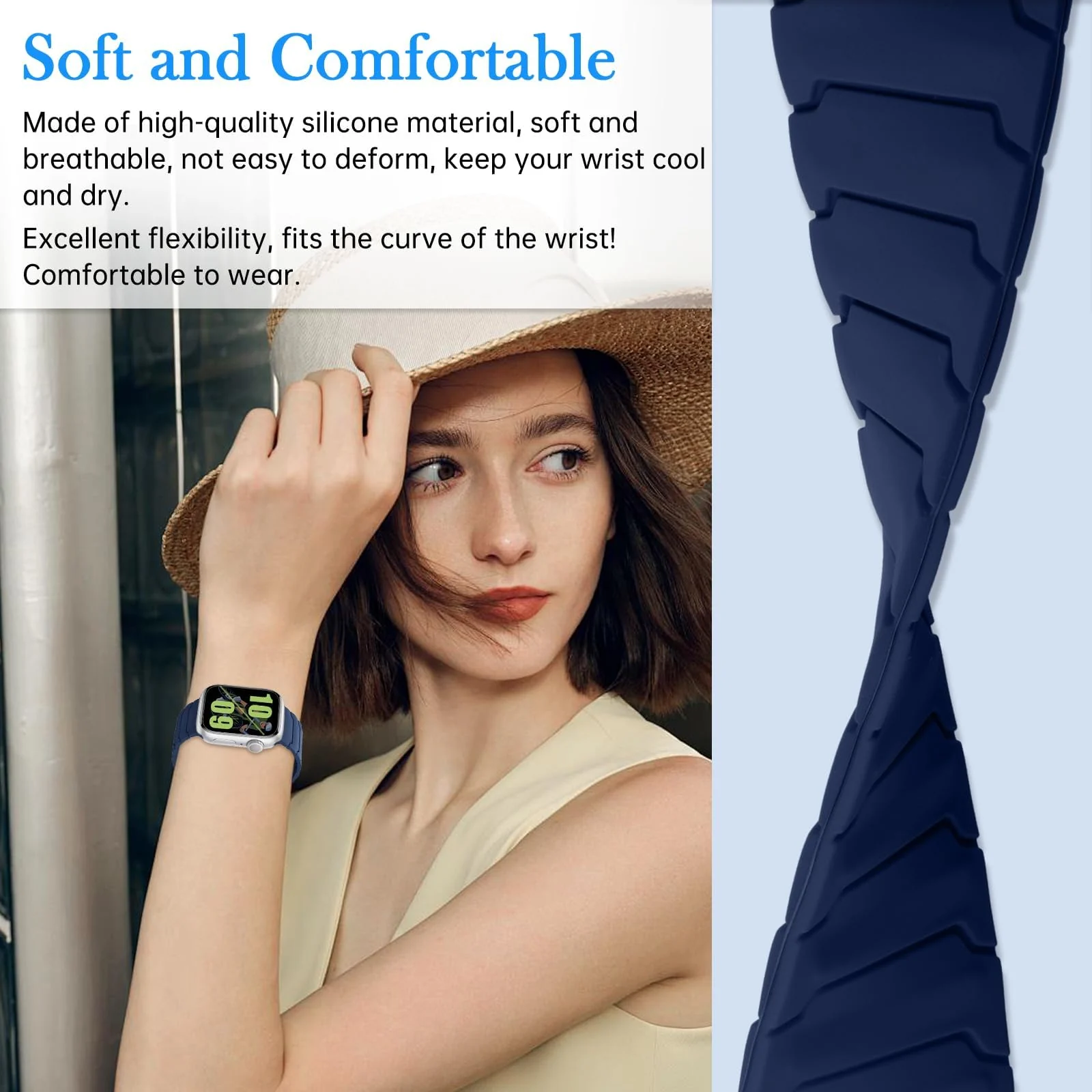 DL3 Mobilak Silicone Straps Compatible with Apple Watch Ultra Strap 49mm 46mm 45mm 44mm 42mm, Loop Band with Strong Magnetic Closure Designed for iWatch Ultra Ultra 2 Series 11 10 9 8 7 6 5 4 3 2 1 SE - A-Blue