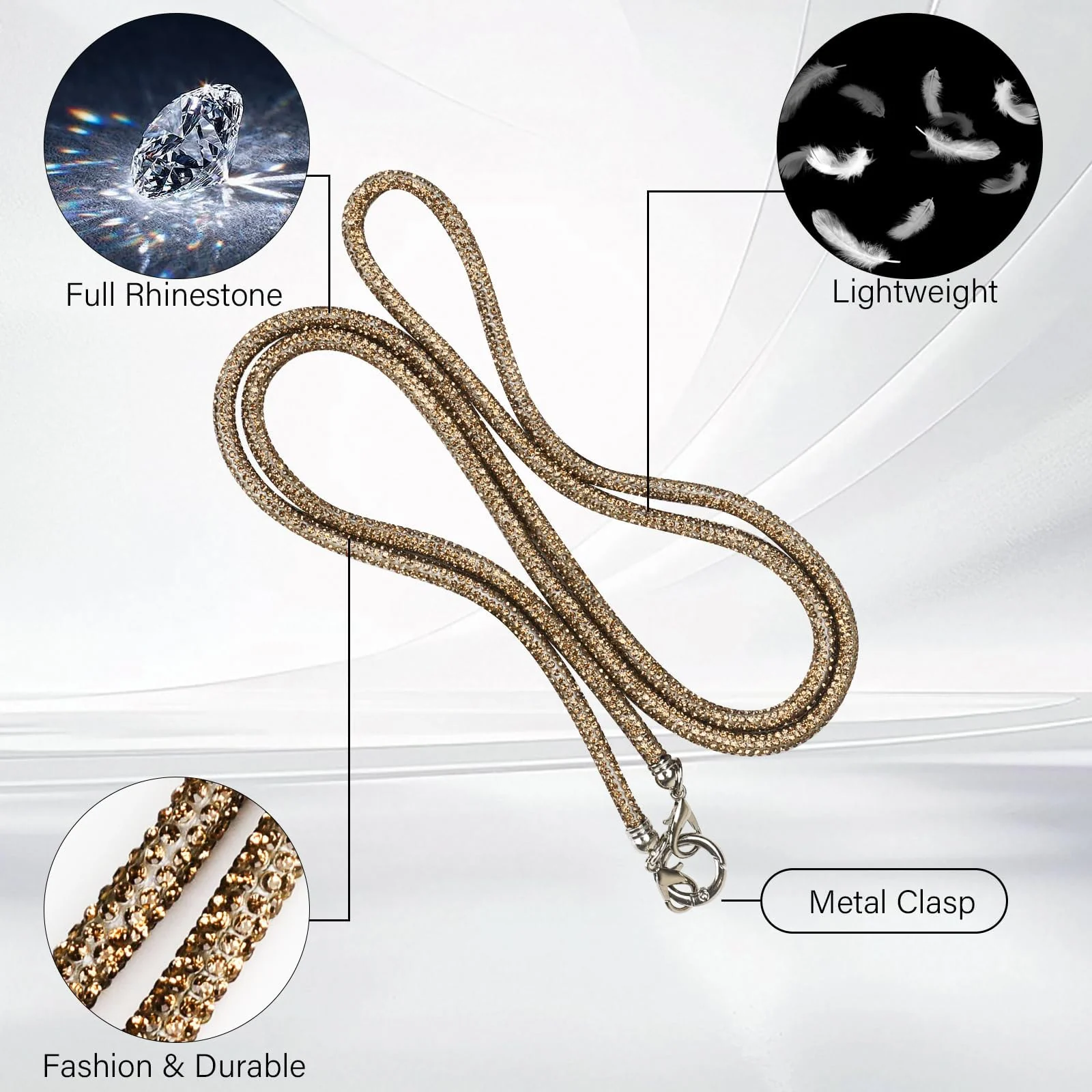 DL3 Mobilak Phone Crossbody Lanyard, Crystal Phone Lanyard with Full Rhinestone Bling Glitter, Bling Phone Strap for Most Phone, iPad, Handbag, Wallet, Phone Neck Holder for Women - Champagne