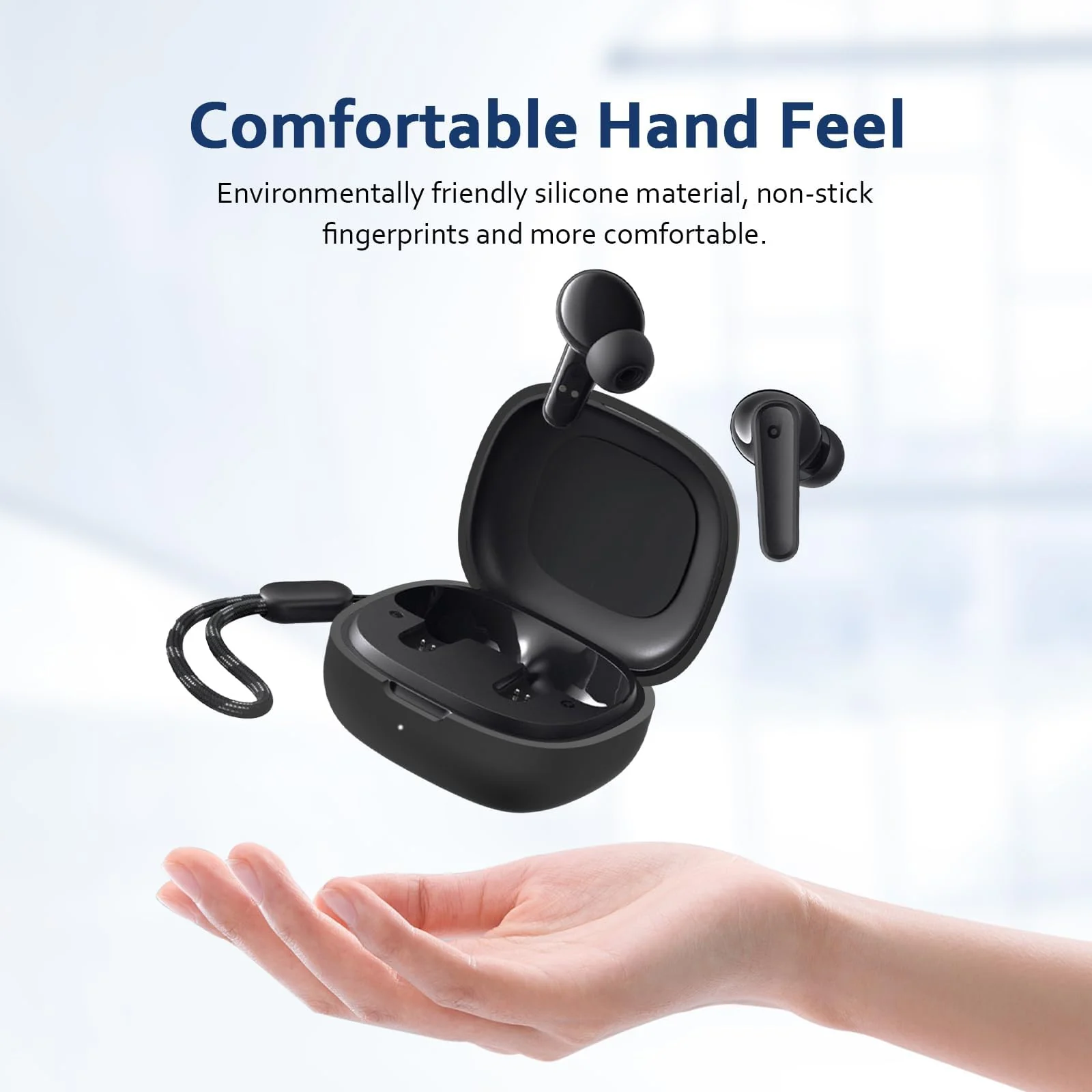 DL3 Mobilak Compatible with Anker Soundcore R50i NC/Anker P30i Case Cover, Soft Silicone Shockproof Protective Case Wireless Earbuds with Carabiner, Front LED Visible - A-Black