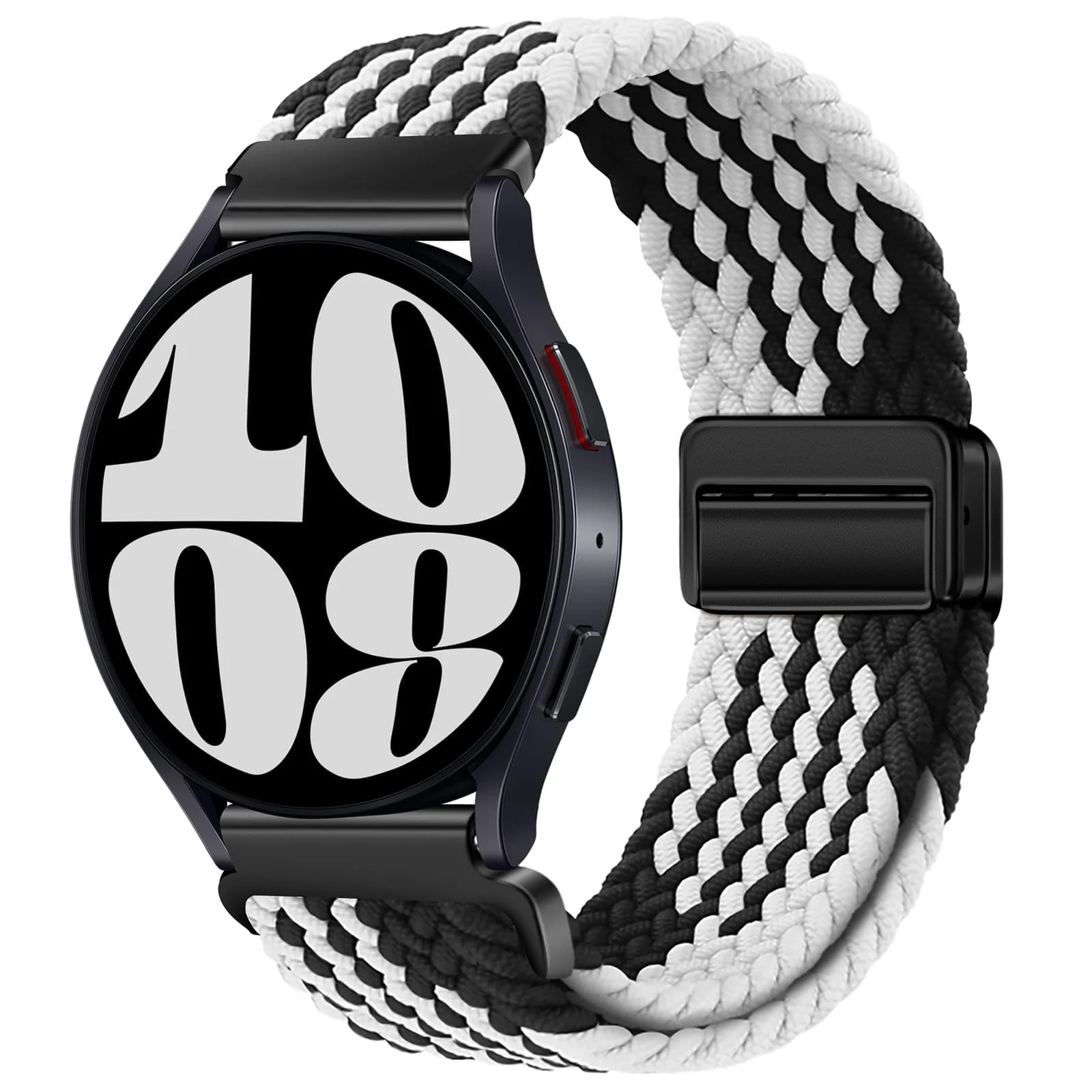 DL3 Mobilak 22mm Magnetic Band for Redmi Watch 5 Active/5 Lite/Samsung Galaxy Watch 3 45mm/Watch 46mm/Gear S3/Huawei watch GT6 GT5 46MM/GT2E/GT6 Pro/GT 5 Pro/Amazfit GTR 4/3, Stretchy Braided Nylon Sport Strap - White-black