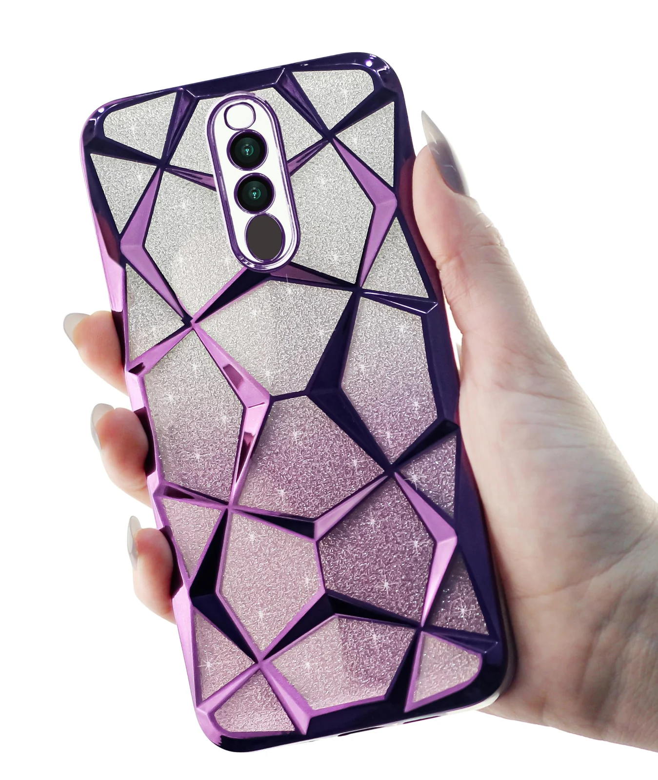 DL3 Mobilak Compatible with OPPO F11 Pro Case Plating Bling Gradient Glitter Clear Cover Soft TPU Silicone Cute Camera Protection Shockproof Back for Women Girls Case - Purple