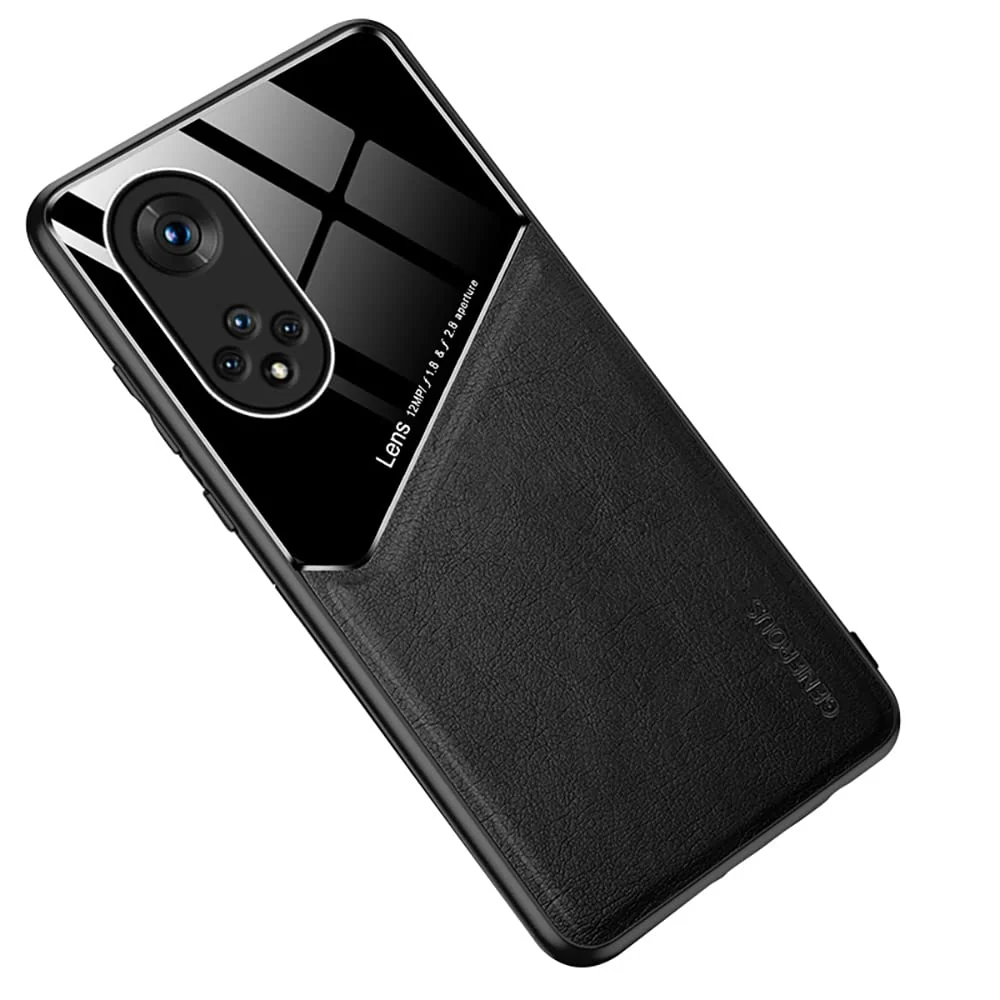 DL3 Mobilak Leather and PC Protective Case for Honor X7, Built-in magnetic car-mount support, Shock-absorbing protection, Raised edges around the screen and camera - Black
