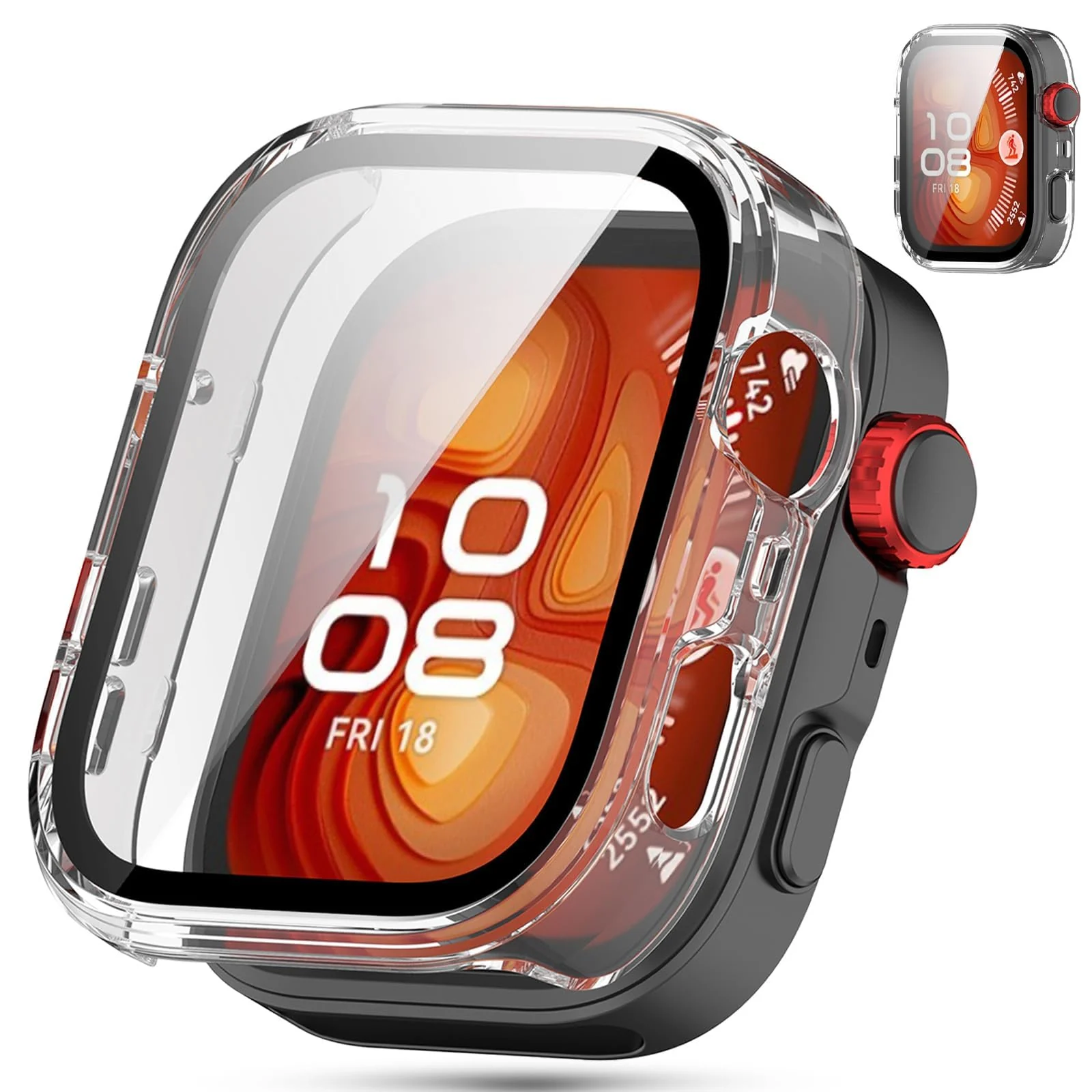 DL3 Mobilak Case Compatible with Huawei Watch Fit 4 Pro, Full Coverage Slim Hard Case Protective Bumper Built-in Tempered Glass Screen Protector Shell for Huawei Watch Fit 4 Pro - Clear