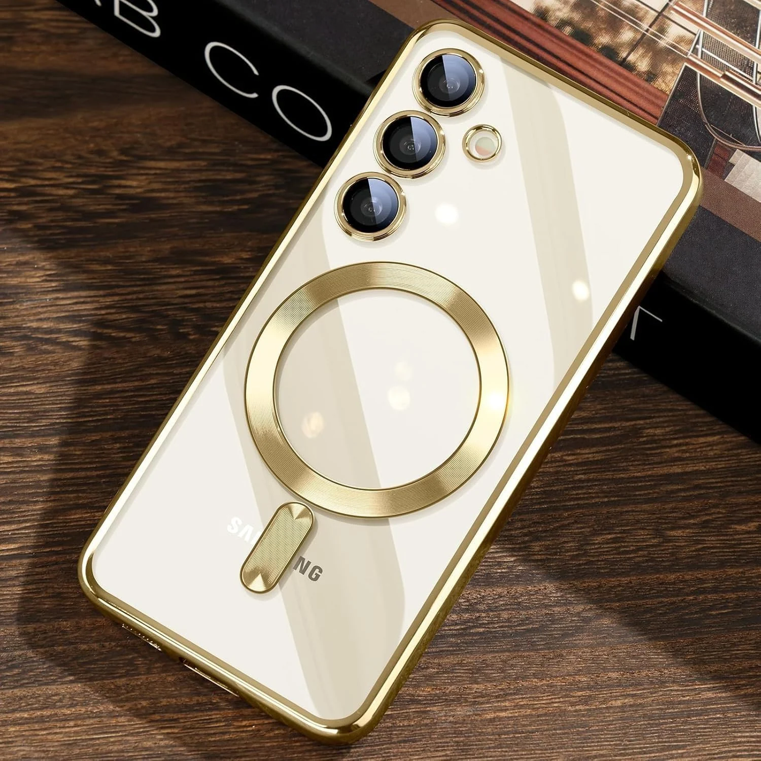 DL3 Mobilak Clear MagSafe-Compatible Magnetic Case for Samsung Galaxy S24 Fe with Camera Protection and Shockproof Design - Gold