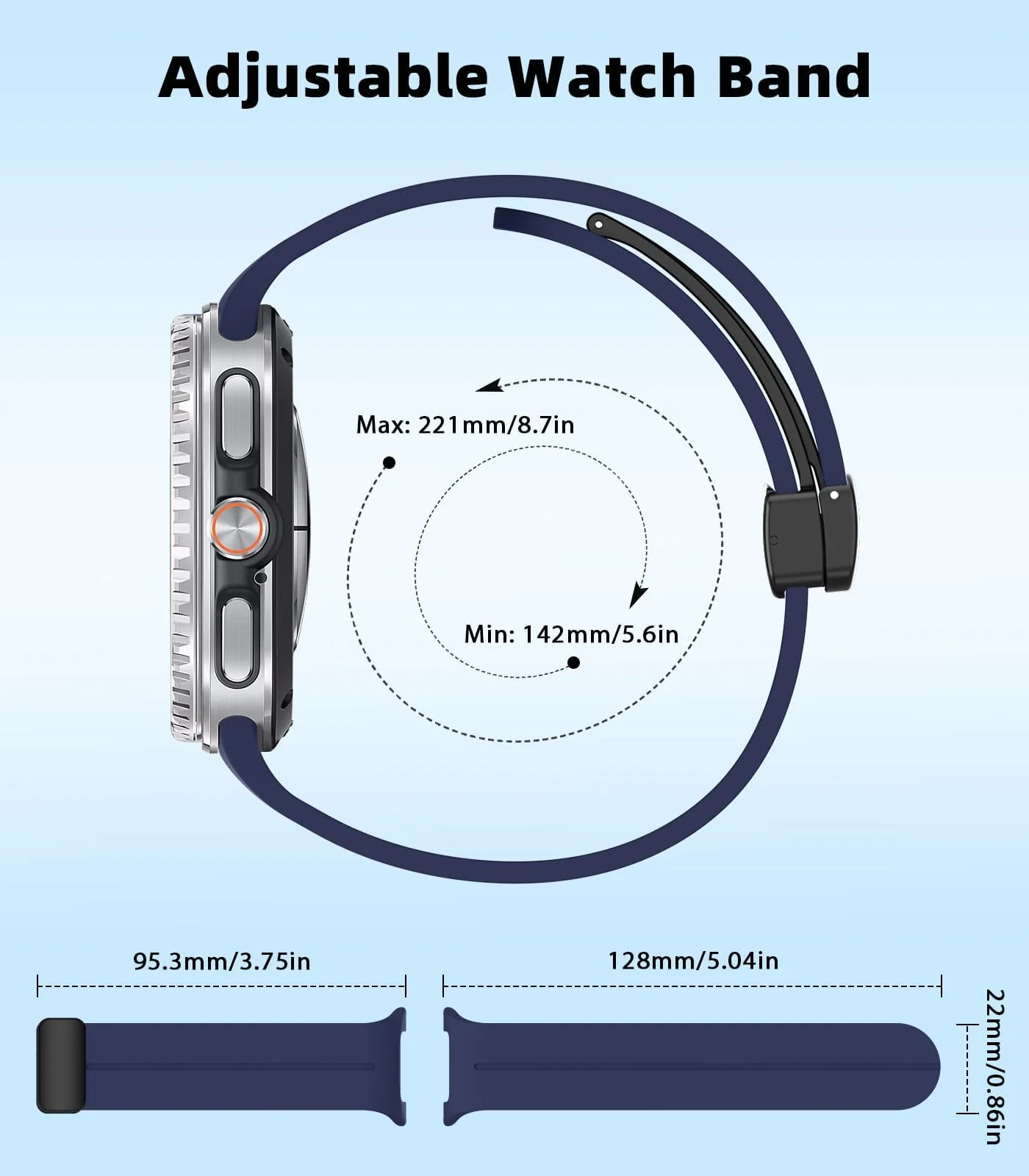 DL3 Mobilak Silicone Strap for Samsung Galaxy Watch 8 40mm/44mm, Men's and Women's Adjustable Sports Silicone Magnetic Buckle Bands for Samsung Galaxy Watch 8 Classic 46mm 2025 - Midnight Blue
