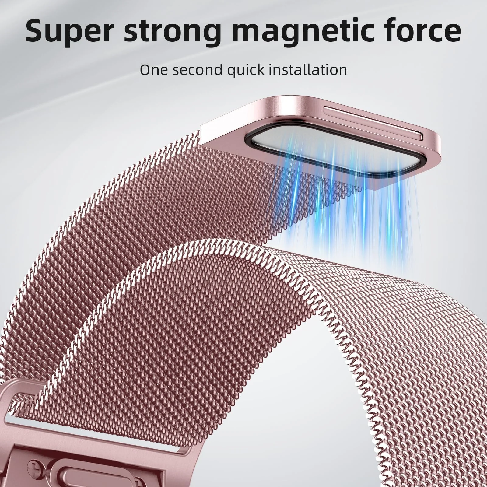 MOBIGON 18mm Magnetic Milanese Steel Watch Strap for Huawei GT 4 / 5 / 6, Watch 5, Garmin Venu 3S & Fossil Gen 6, Pink