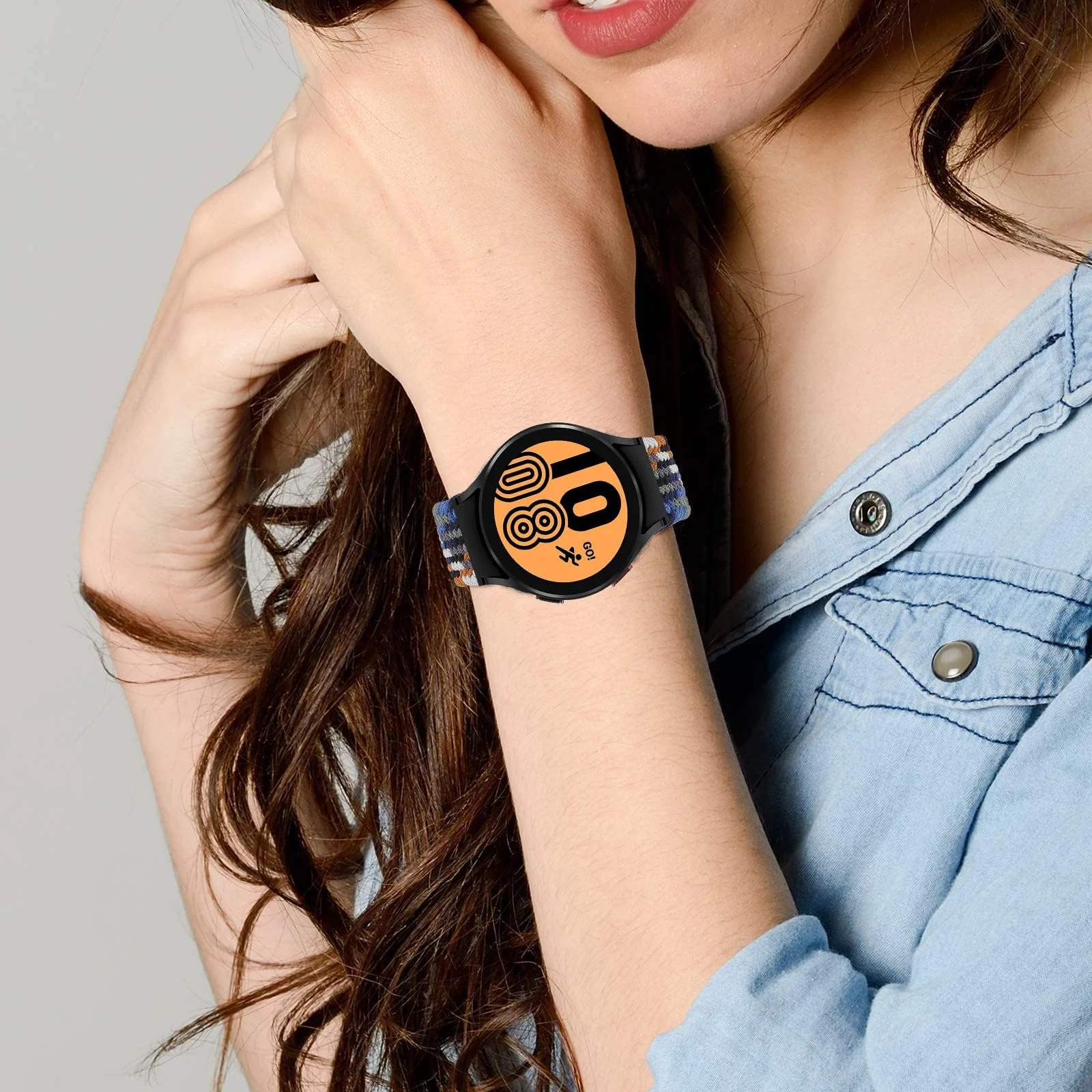 DL3 Mobilak Band 20MM Nylon Braided Solo Loop Strap For Samsung Gear Sport/Watch 6/5/4 40mm 44mm/Watch 6 Classic 43mm 47mm/ 5 Pro 45mm/active 2 40mm 44mm (Denim colorful, Medium), unisex-adult - Black