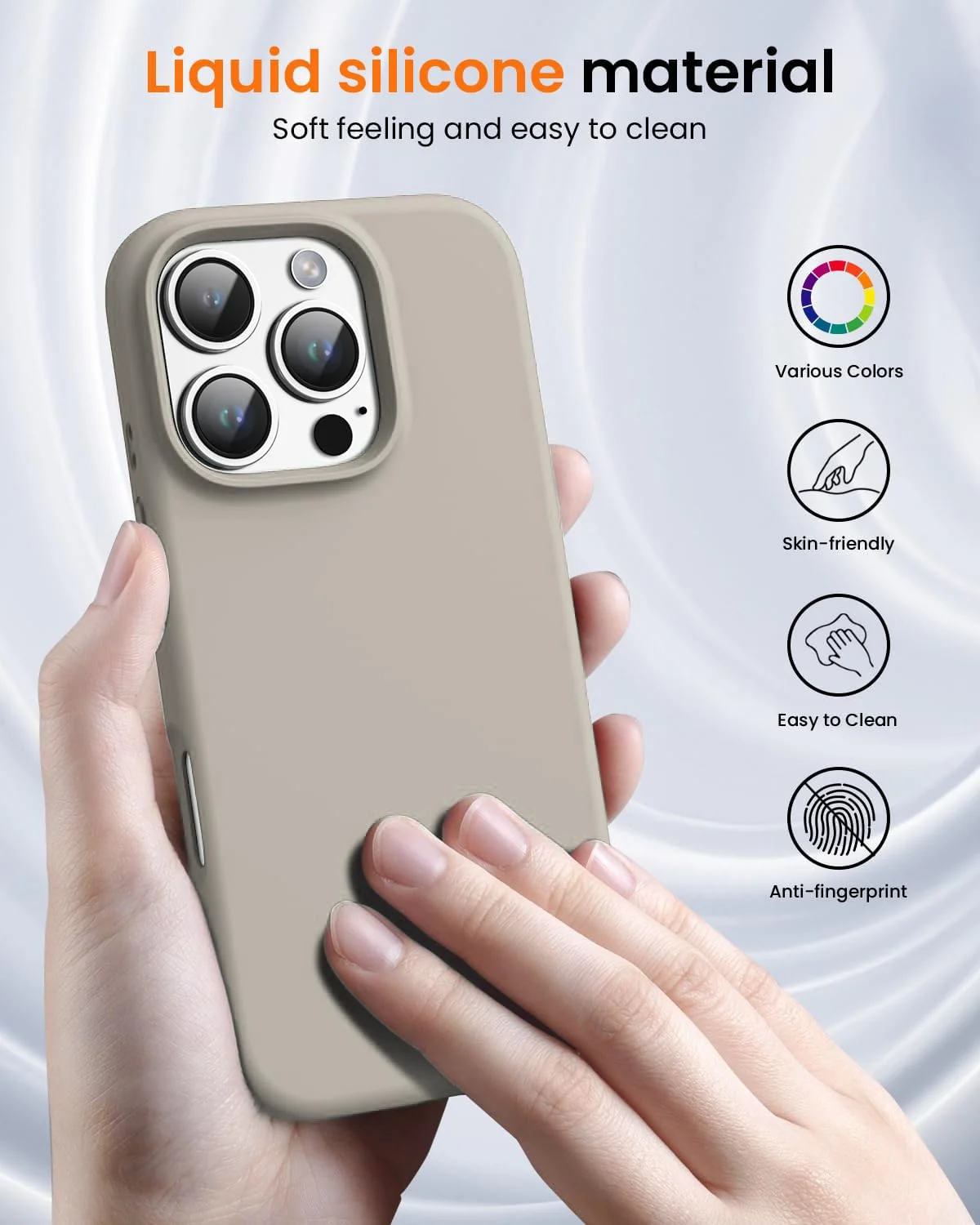 DL3 Mobilak Liquid Silicone Case for iPhone 16 Pro 6.3-inch, Supports wireless charging, Shock-absorbing protection, Scratch-resistant surface - Off White 2