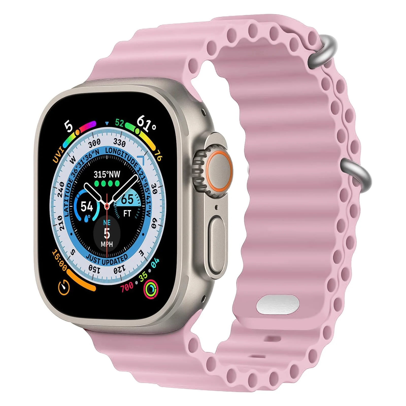 DL3 Mobilak Ocean Band with Case For Apple Watch Ultra 49mm, Adjustable Silicone Sport Loop Ocean Strap Men Women Strap With Protective Cover Screen Shockproof for iWatch Ultra 2 49mm - Pink