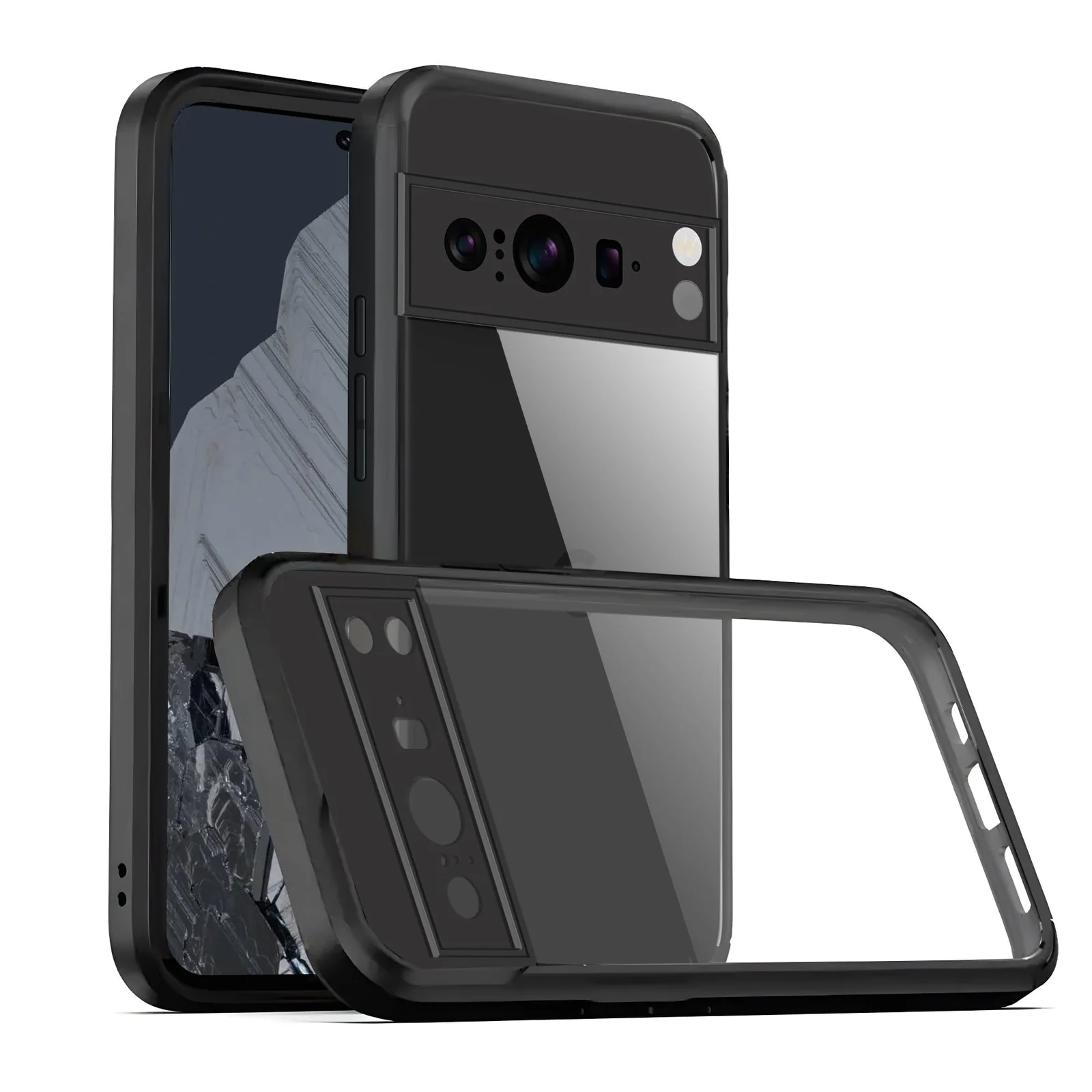 DL3 Mobilak Case Transparent For Google Pixel 8 Pro 6.7-Inch 2023, Military-Grade Shockproof Anti-Yellowing, Slim Protective Phone Case Full Bumper Cover With Camera Lens Protective - Black