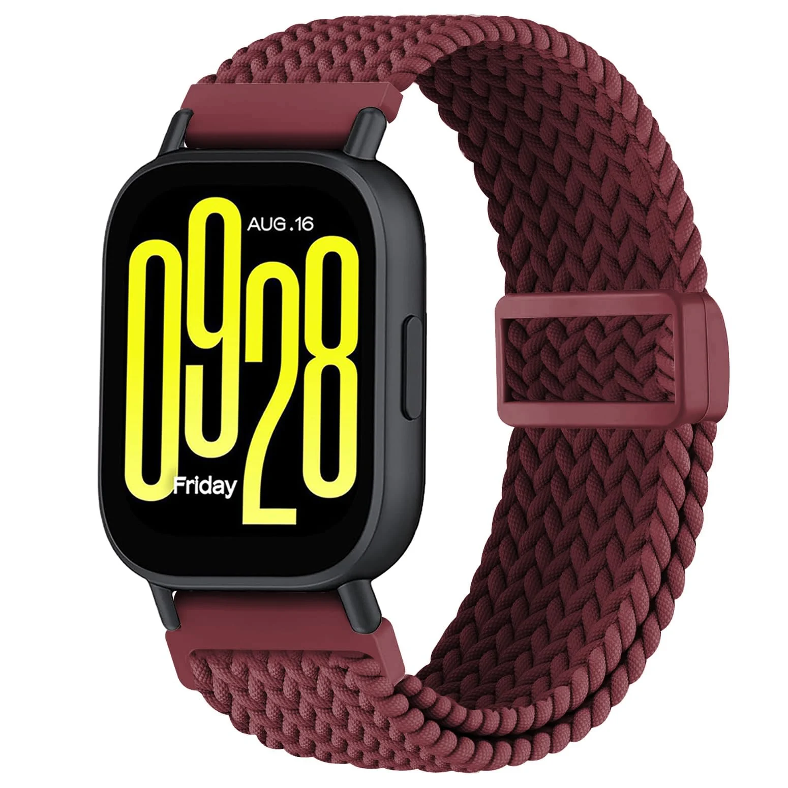 DL3 Mobilak Magnetic Braided Nylon Band Compatible with Xiaomi Redmi Watch 5 Active/Xiaomi Redmi Watch 5 Lite, 22mm Elastic Loop Stretchy Wristband Strap Replacement for Redmi Watch 5 Active/Redmi Watch 5 Lite - Burgundy