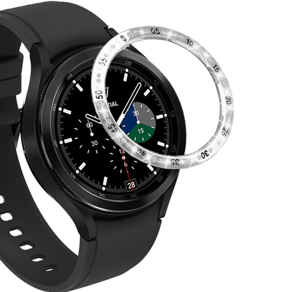 DL3 Mobilak Bezel Ring Compatible Samsung Galaxy Watch 4 Classic 46mm/Galaxy Watch 46mm/Gear S3 Frontier&Classic/Galaxy Watch3 45mm Bling Inlay Crystal Metal Bezel Ring Protection Cover - Silver