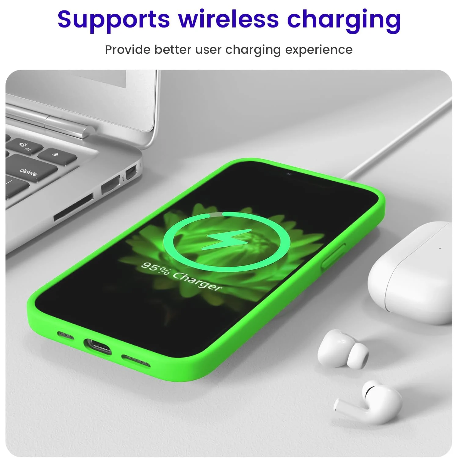 DL3 Mobilak Liquid Silicone Protective Case with Soft Microfiber Lining for iPhone 13 / iPhone 14 - Neon Green