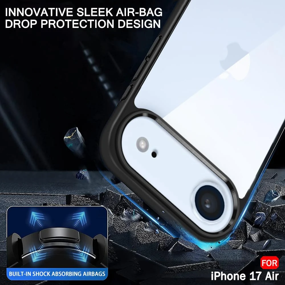 DL3 Mobilak Clear TPU Case for iPhone 17 Air 6.5-Inch, Supports wireless charging, Shock-absorbing protection, Anti-fingerprint finish - Black