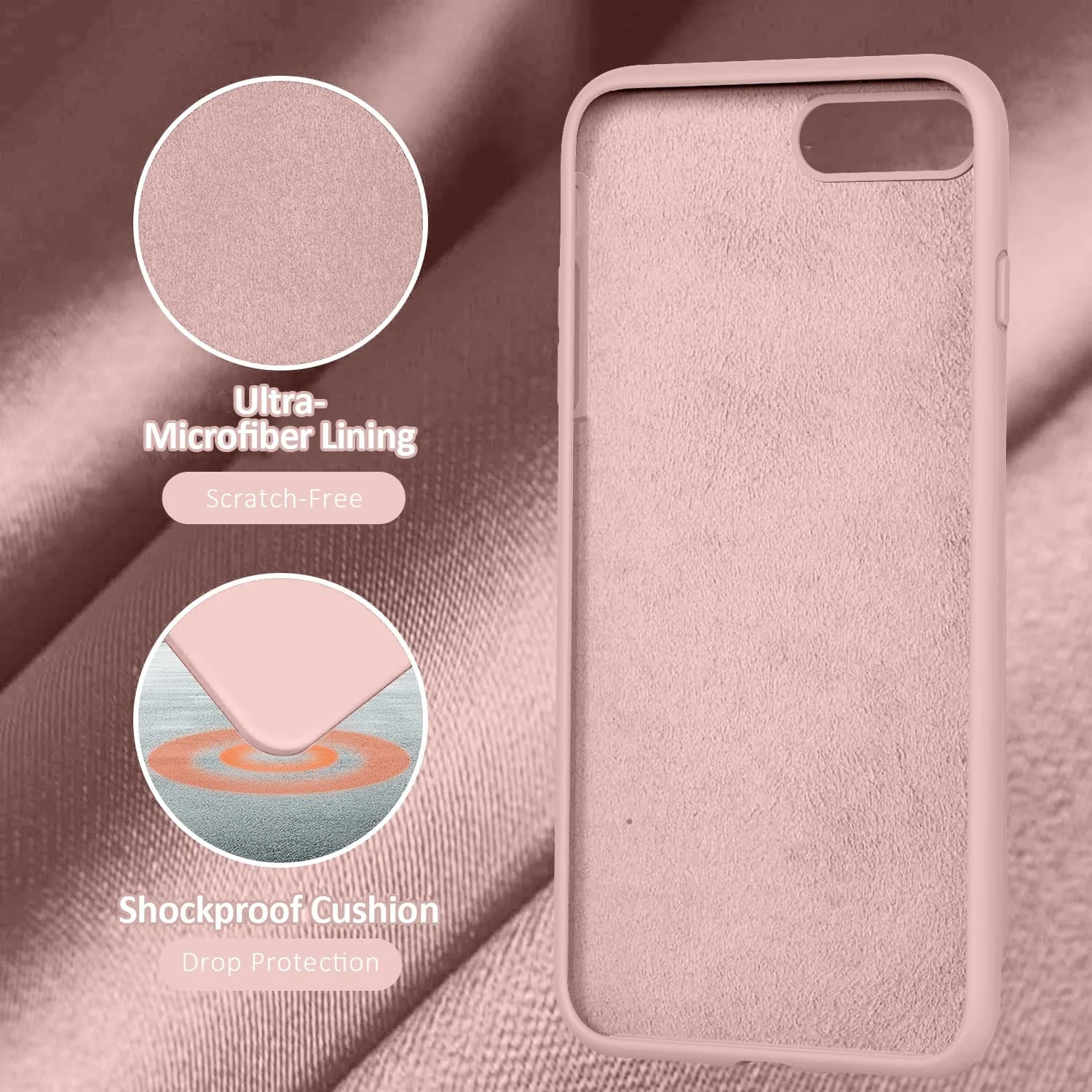 DL3 Mobilak Liquid Silicone Protective Case with Soft Microfiber Lining for iPhone 7 Plus / iPhone 8 Plus - Pink Sand