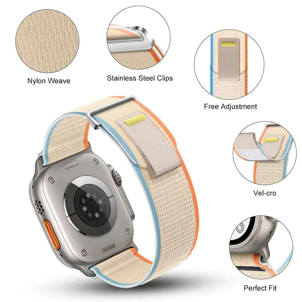 DL3 MOBILAK Alpine Loop Nylon Band Compatible with Apple Watch Ultra Band 49mm 45mm 44mm 42mm, Adjustable with Metal C-Hook Strap for iWatch Ultra 2, Series SE/9/8/7/6/5/4/3/2/1 - Trail Cream