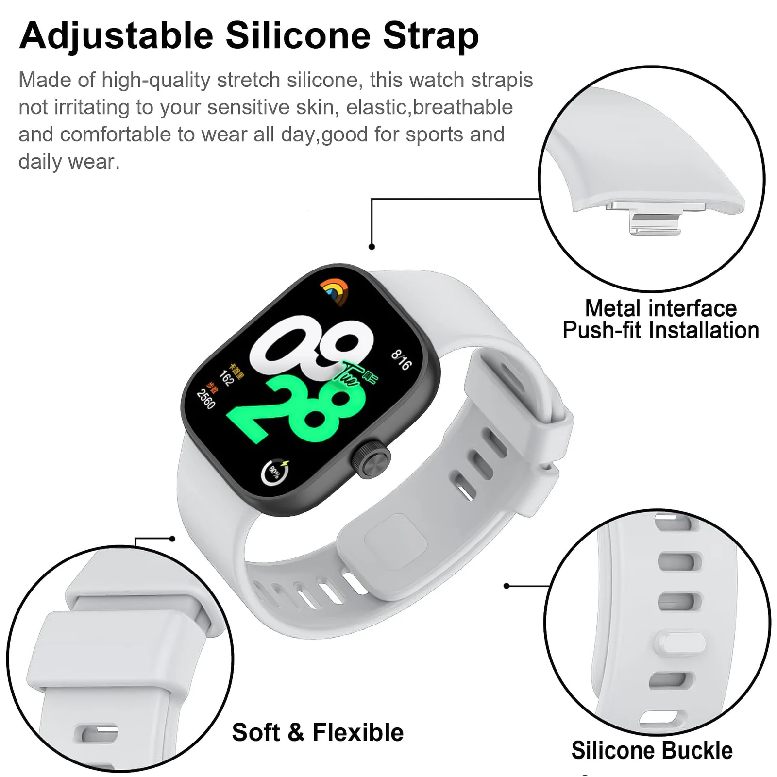 DL3 Mobilak Bracelet Compatible with Xiaomi Redmi Watch 6/5/4 / Xiaomi Smart Band 10 Pro/9 Pro/8 Pro, Soft TPU Replacement Strap Sports, Strap for Men and Women - Light Gray
