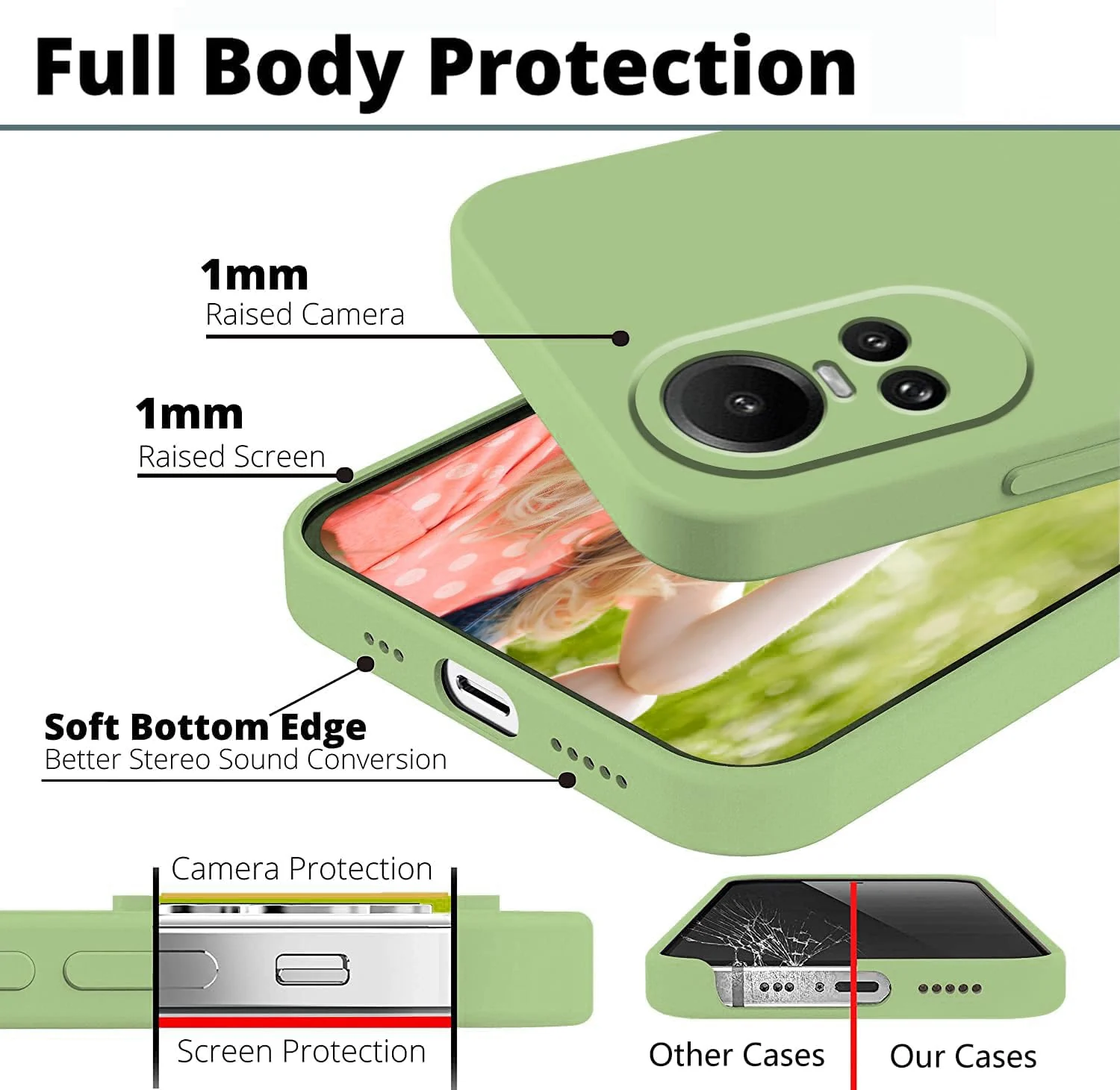 DL3 Mobilak Liquid Silicone Case for OPPO Reno 10 5G / OPPO Reno 10 Pro 5G, Shock-absorbing protection, Scratch-resistant surface, Soft microfiber lining - Mint Green