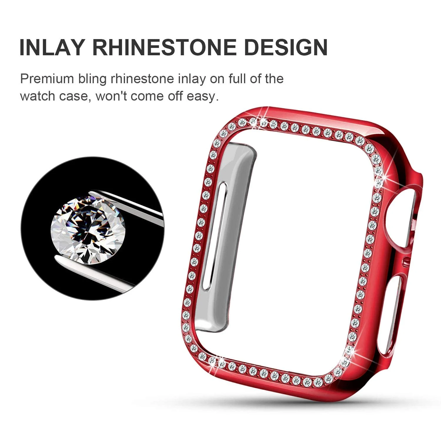 DL3 Mobilak Bumper Diamond Case Compatible with Apple Watch Series 8 Series 7 45mm, Bling Crystal Diamonds PC Plastic Protector Case Cover Frame For Apple Watch Series 8/7 45 mm - Red