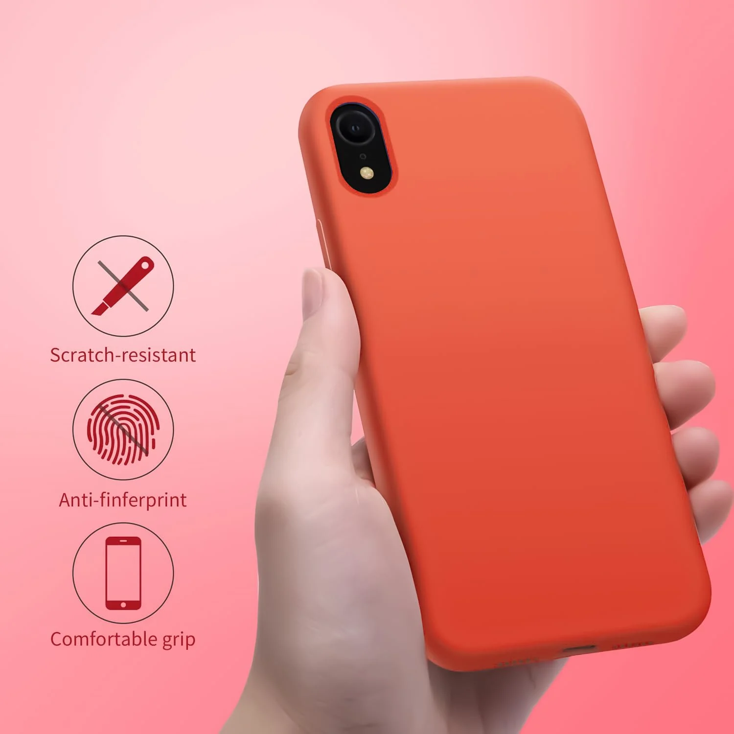 DL3 Mobilak Liquid Silicone Protective Case with Soft Microfiber Lining for iPhone XR - Orange