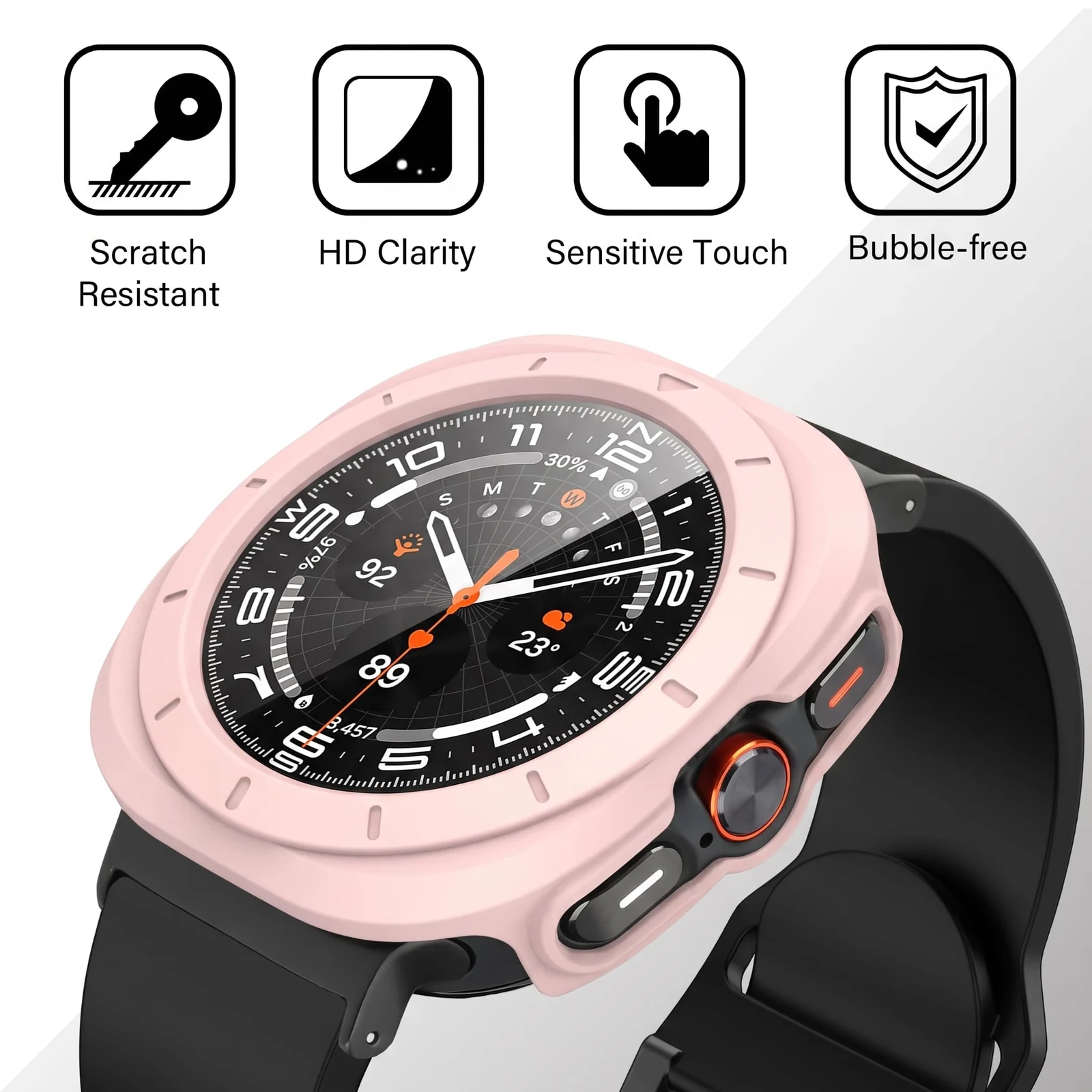 DL3 MOBILAK Full-Coverage Watch Case with Tempered Glass for Samsung Galaxy Watch Ultra 2025 / Galaxy Watch 7 Ultra 2024 47 mm, Pink