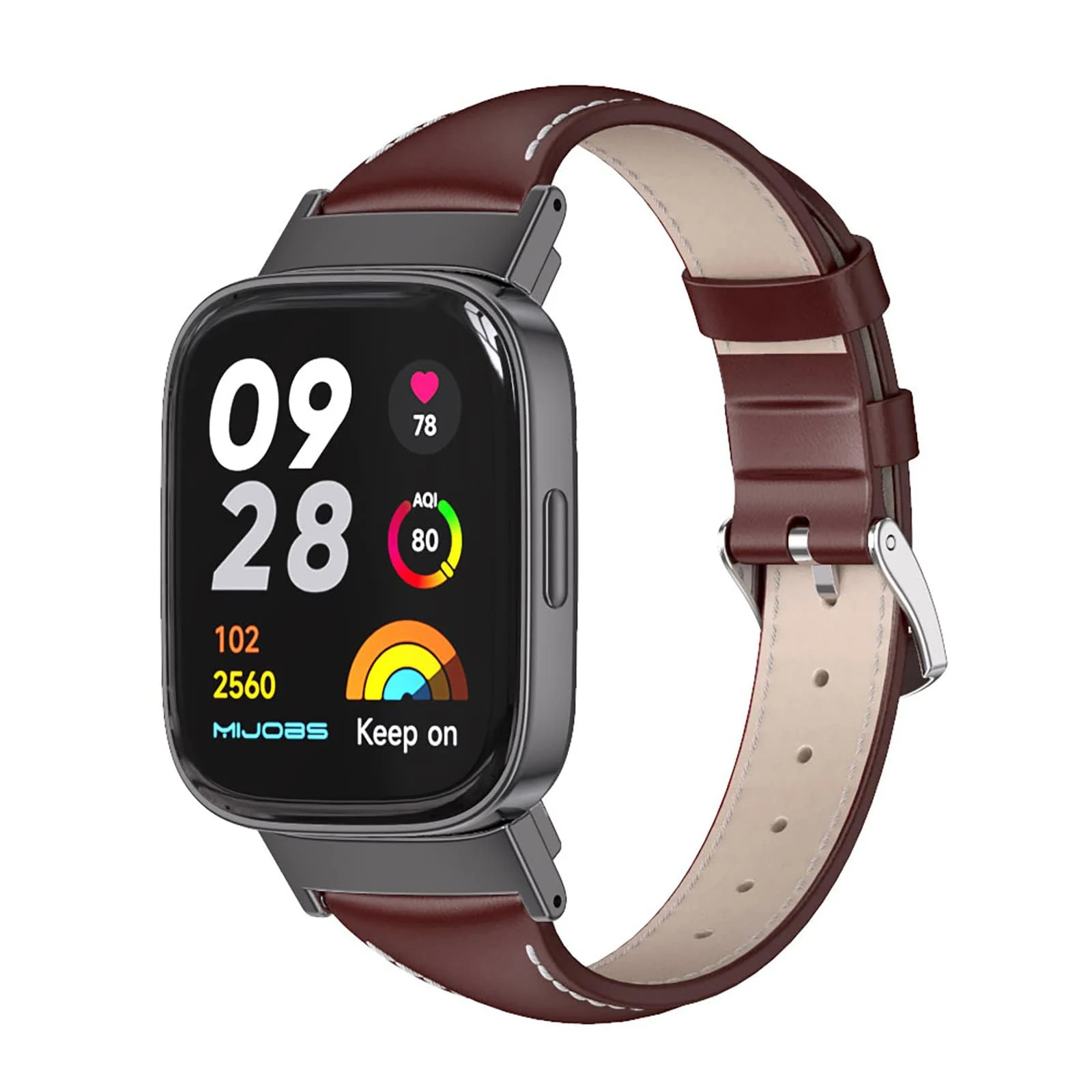 DL3 Mobilak Vintage Leather Strap Compatible With Xiaomi Redmi Watch 3 - Metal Buckle Breathable Replacement for Men and Women - Black - Wine Red